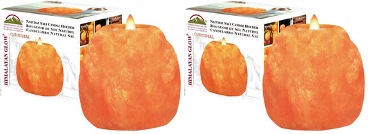 Himalayan Glow Hand Carved Himalayan Salt Candle Holders, Home Decor Item Great as a Night Light (Pack of 2)