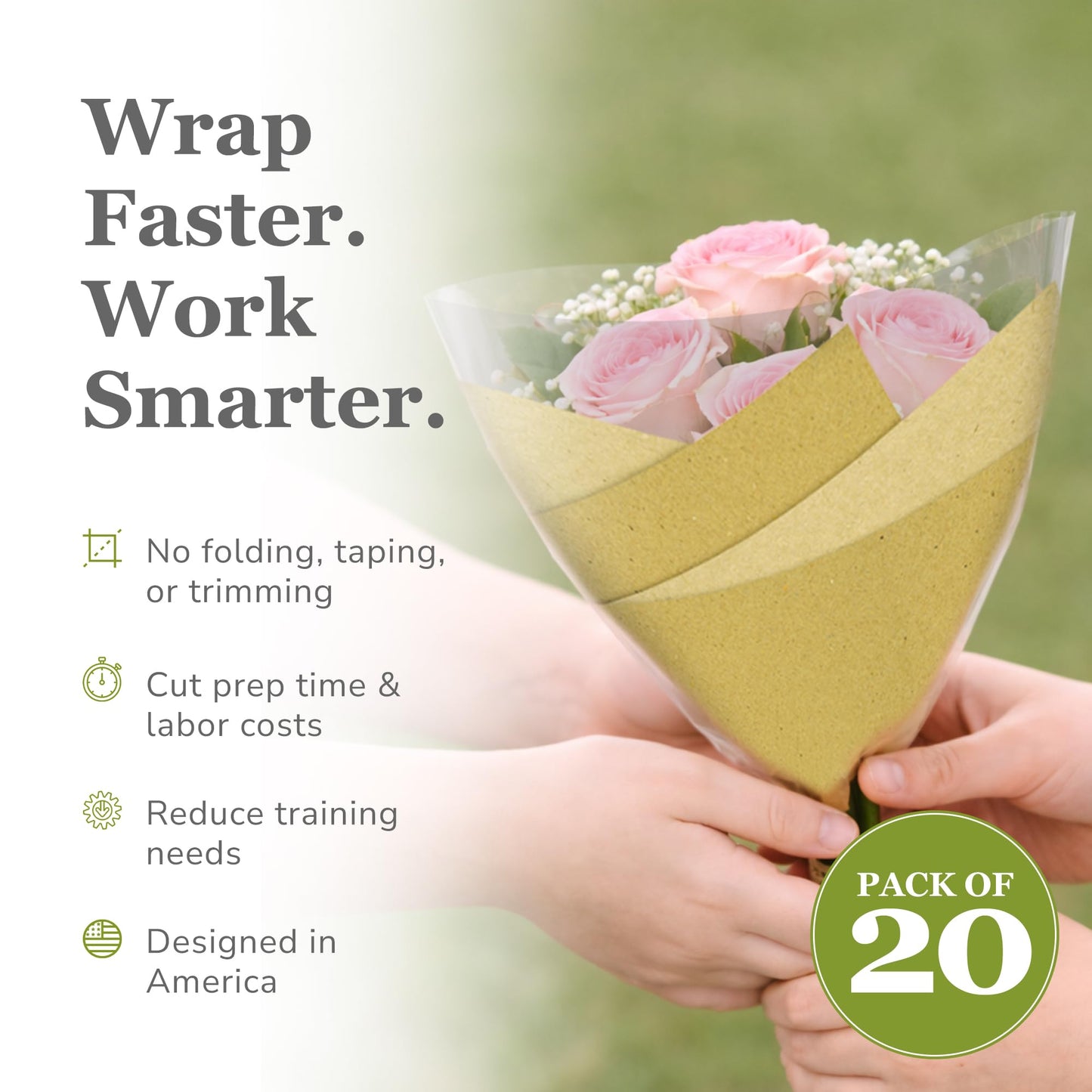 the florist Supply Farm Girl Sleeves 20 Pack 8.8 x 12 x 3 Inch Waterproof Flower Bouquet Wrapping Sleeves, Flower Bouquet Bags, Plastic Floral Sleeves, Gift-Ready for Wedding, Birthday, Brown