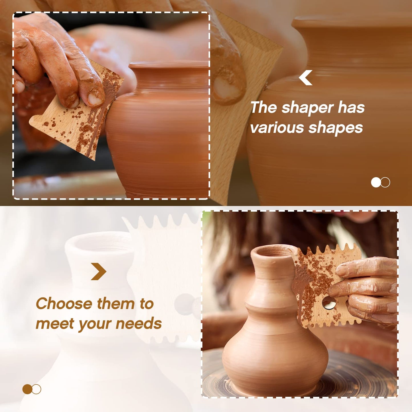 Amylove 7 Pcs Pottery Tools Pottery Foot Shaper Trimming Tools Profile Rib Bundle Foot Shaper for Ceramics for Carving Clay Molds Clay Texture Ribs Ceramics, Beech Wood (Stylish Style,Wood Color)