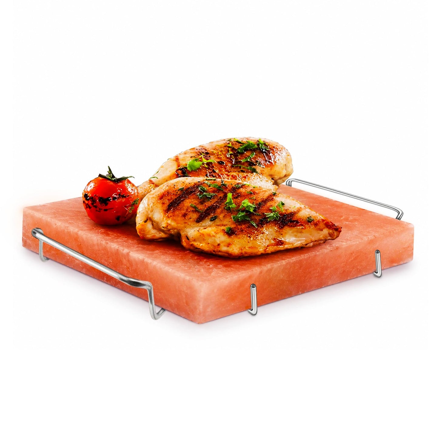 ZK Himalayan Salt Cooking Block 8x8x1” Plate with Steel Tray Holder- Food Grade Rock Salt for Grilling, Cutting, and Serving, Salt Slab a Unique Gift for Men, Women, Chefs & Cooks