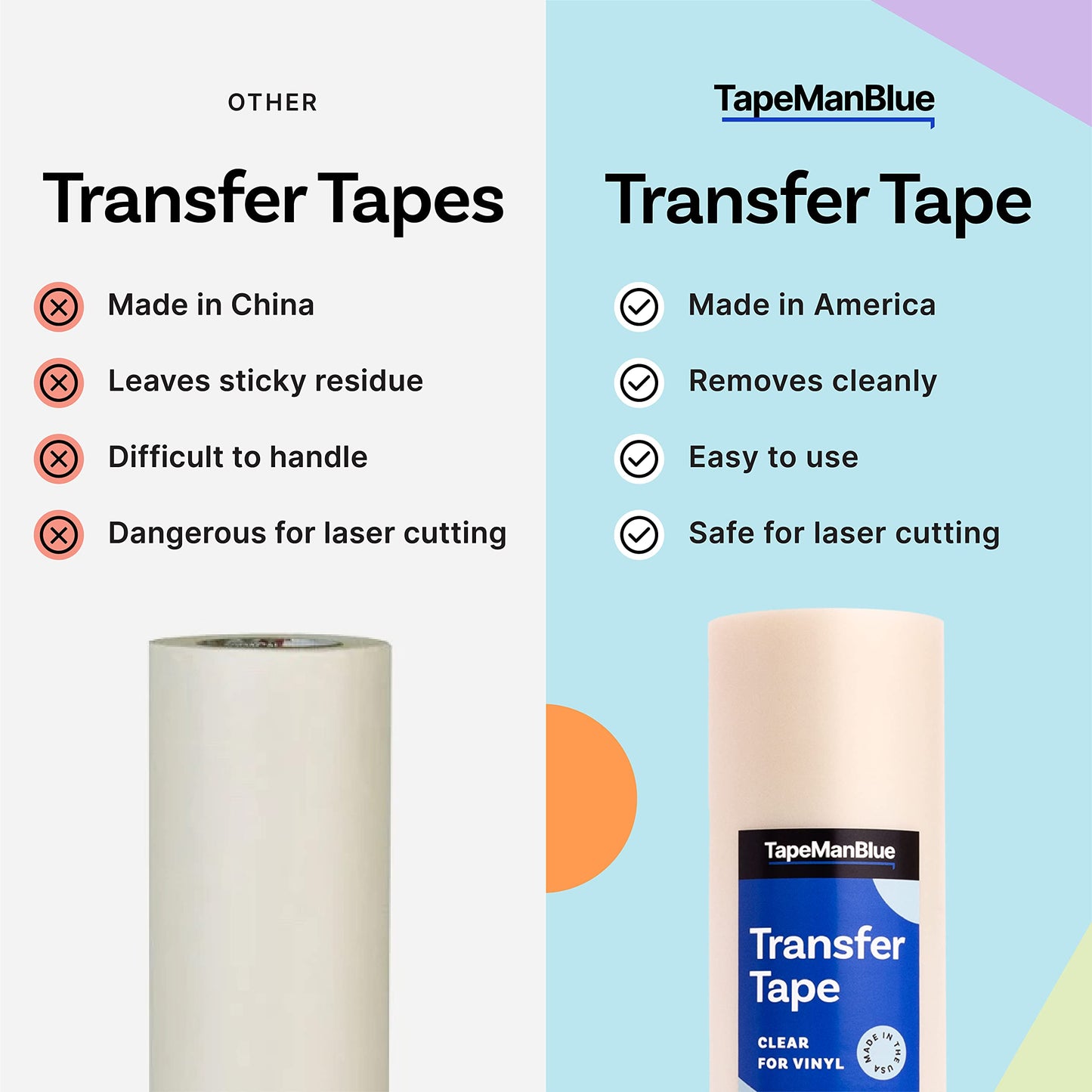 TapeManBlue Clear Transfer Tape for Vinyl - 12" x 100' Roll, Made in USA, Premium Vinyl Transfer Tape with Medium to High Tack Adhesive for Crafts, Decals & Letters