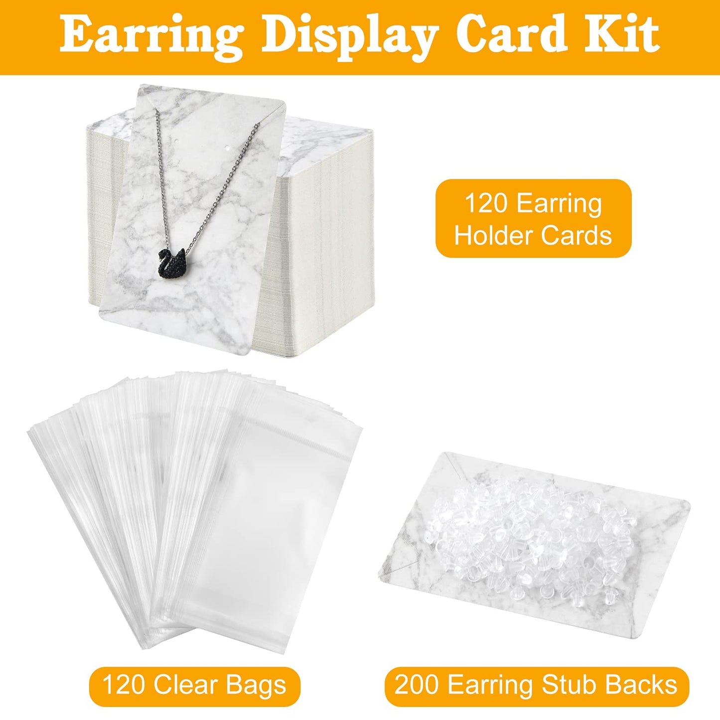 Coopay 120 Pieces Earring Necklace Display Cards Jewelry Holder Cards with 200 Earring Backs and 120 Self-Sealing Bags for Ear Pendants Necklaces Jewelry Display, Marble Stripe, 3.5 x 2.4 Inches