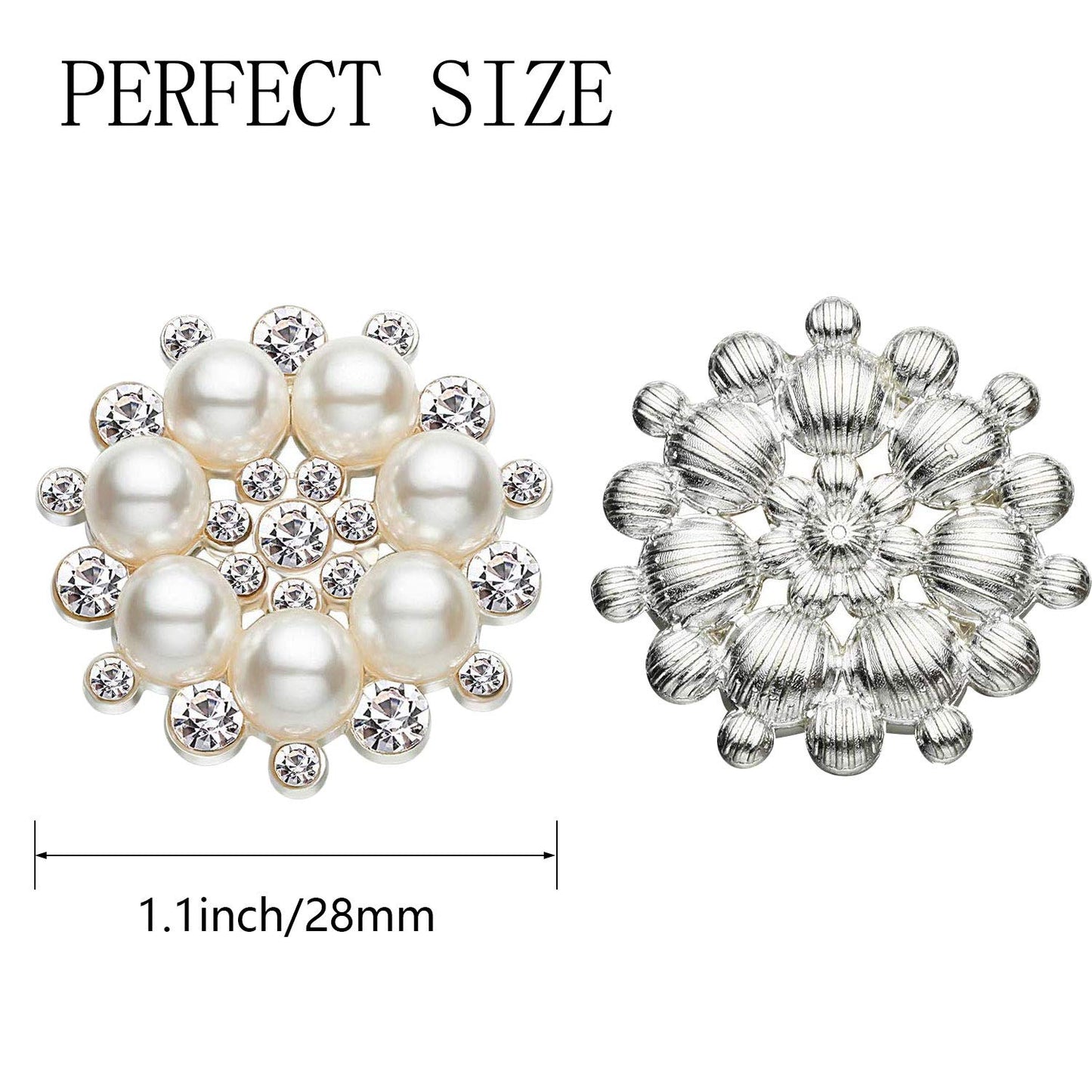 Hicarer 30 Pcs Pearl Rhinestone Flower Buttons Craft Rhinestone Embellishments Flatback Button Round Crystal for Jewelry Making Wedding Party Home Decoration and DIY