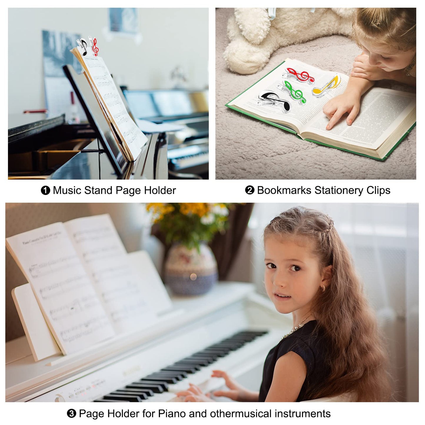 PATIKIL Music Note Clips, 20pcs Music Paper Clip Holder, Plastic Music Book Clip Bookmarks Stationery Clips for Paper Book Music Invitation Card Notebook