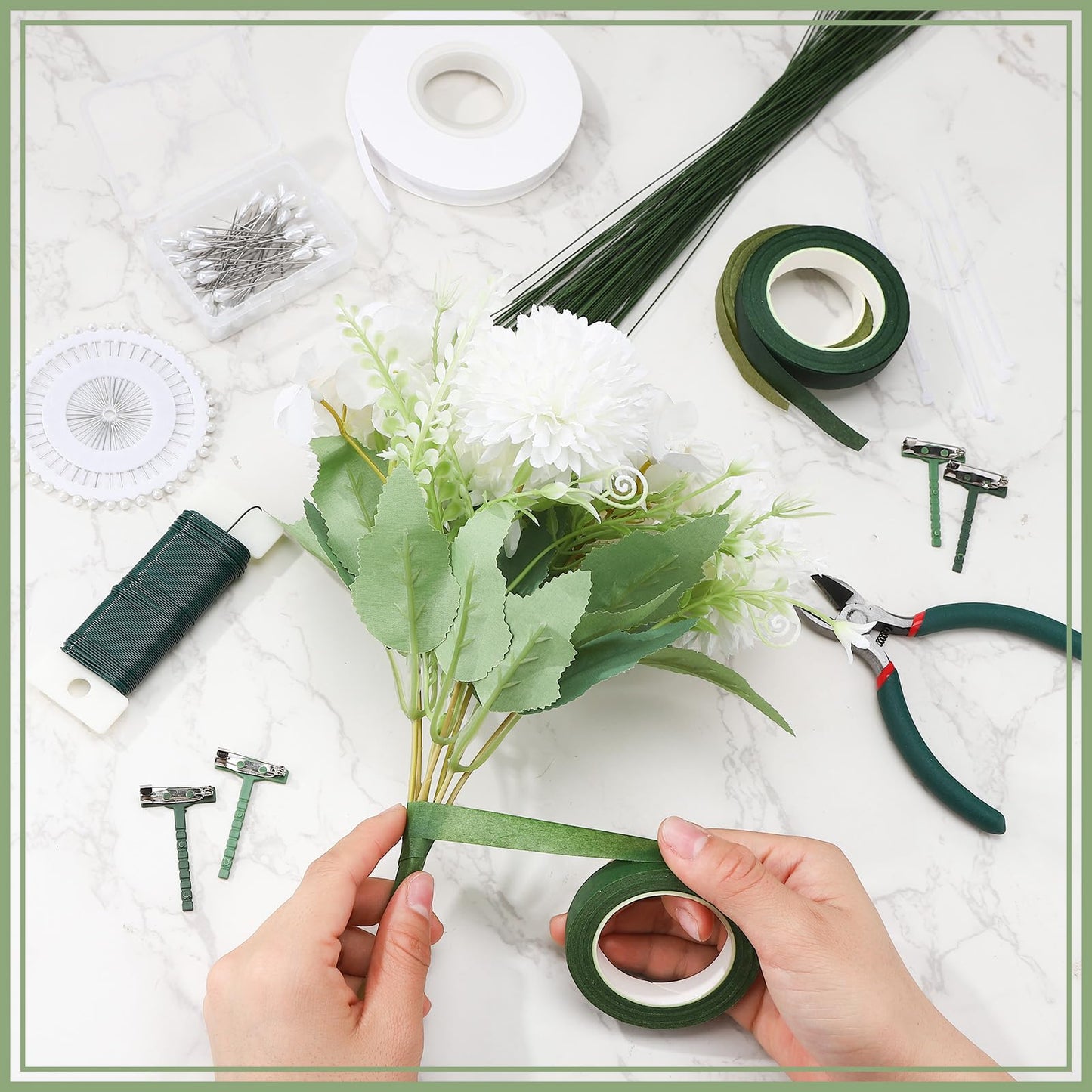 Hoemwarm Boutonniere Pin Kit Corsage Making Supplies Set Includes Pins Floral Wire Tape Cutters White Ribbon Metal Clips for Wedding Prom Party DIY Craft Arrangements