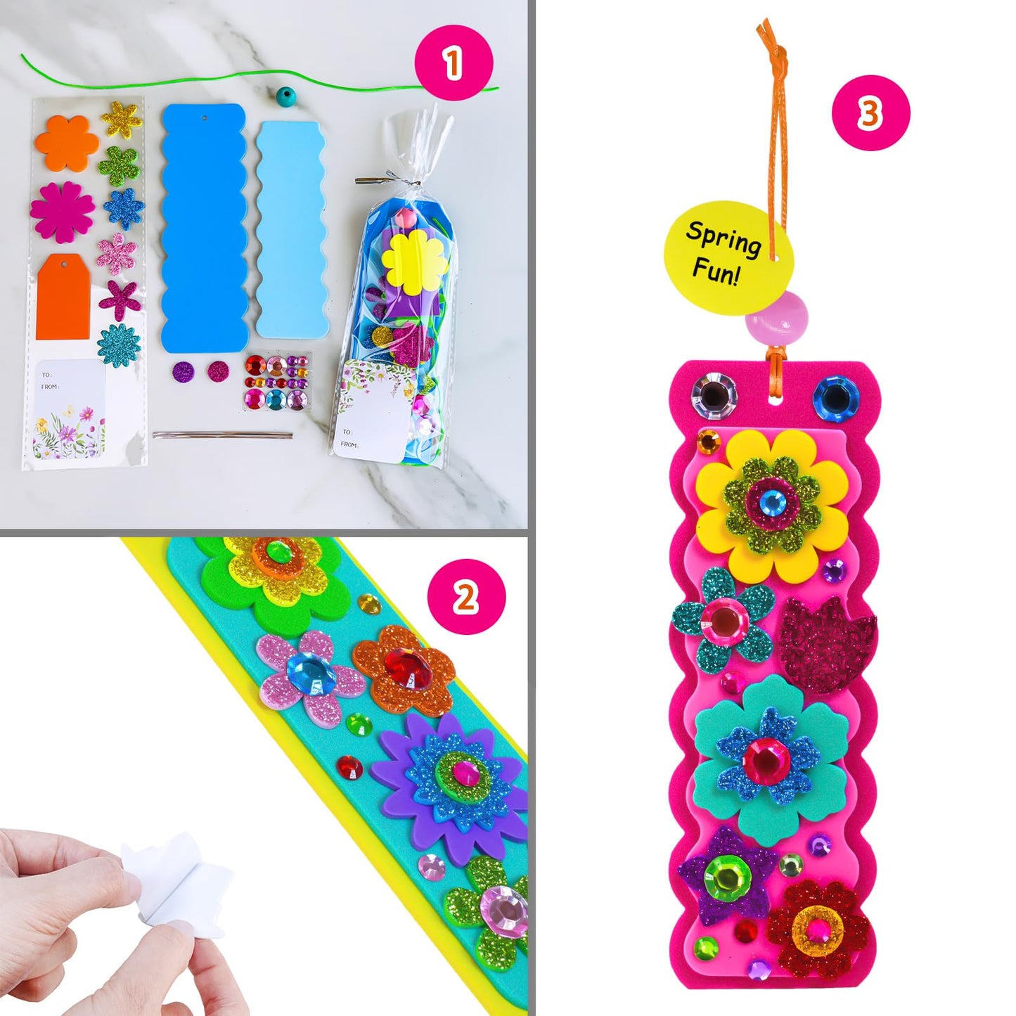 Winlyn 36 Sets Flower Crafts Kits Spring Summer Crafts DIY 3D Tuilp Sunflower Flower Bookmarks Ornaments Art Sets Foam Stickers Arts and Crafts for Kids Camping Classroom Activities Party Favors