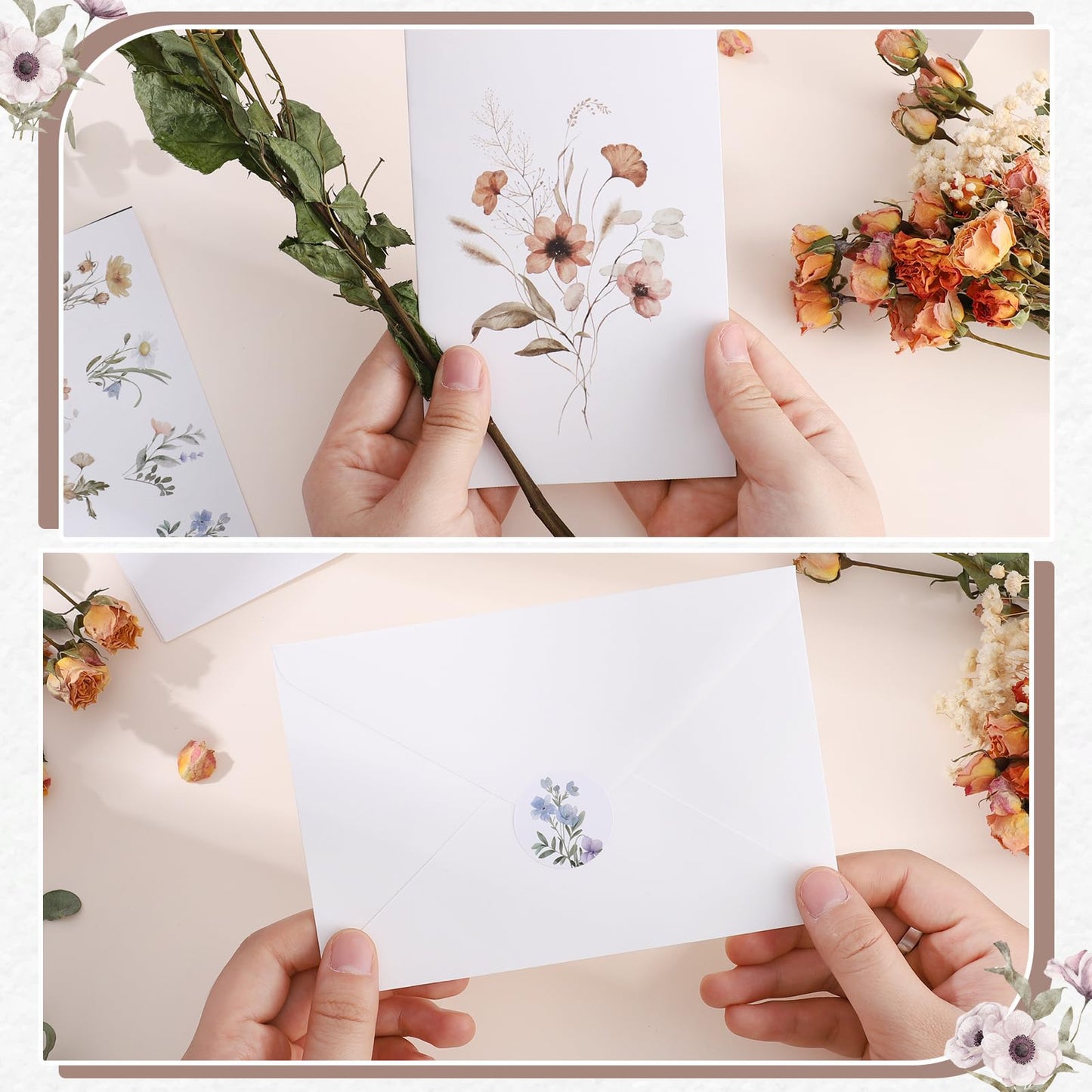 Thboxes Blank Cards and Envelopes, 40 Pack Blank Note Cards 4x6 in Thank You Card with Stickers, Teacher Appreciation Card Stationary Set for Graduation, Weddings, Birthdays, Baby Showers