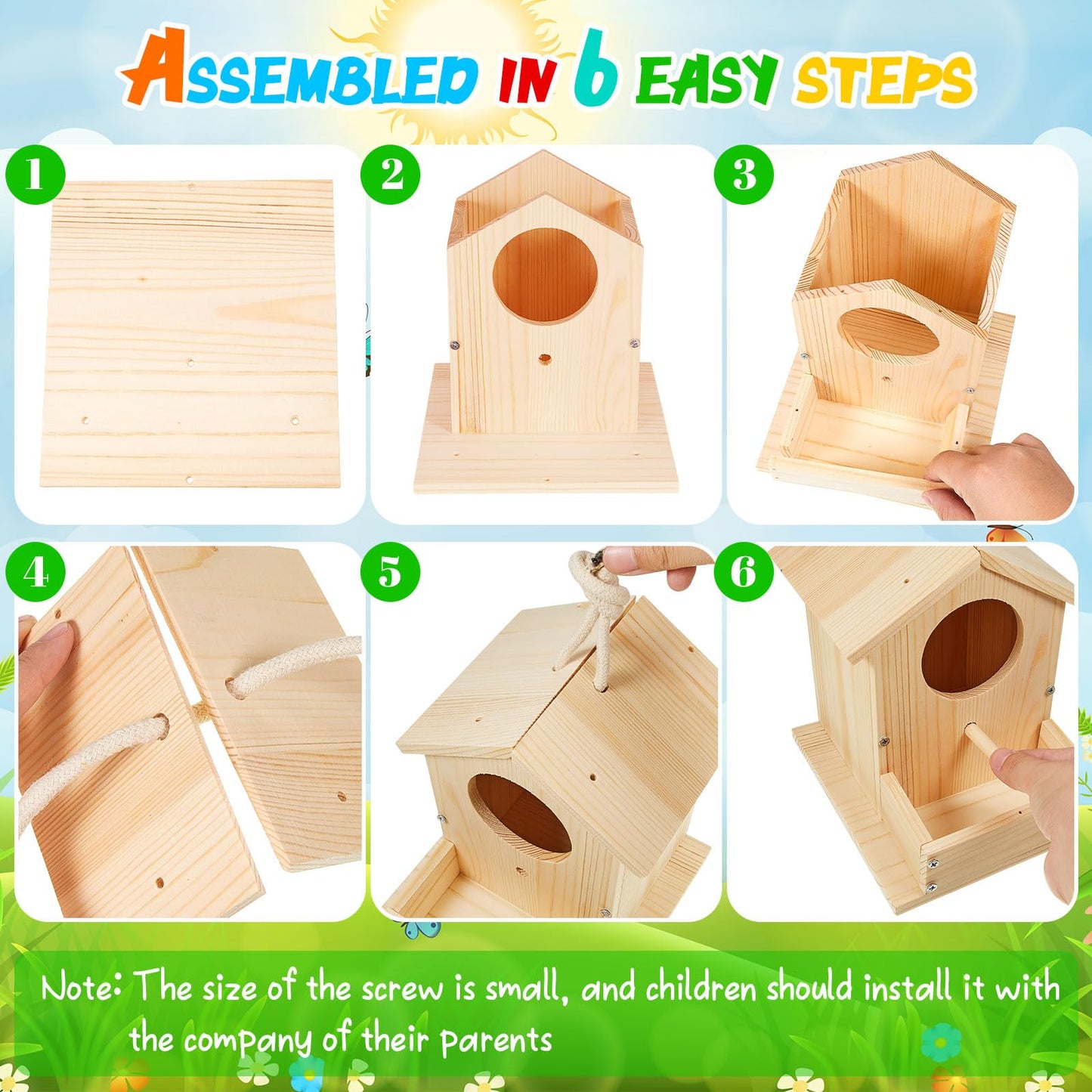Liliful 8 Pack Birdhouse Crafts for Kids, Wooden Creative DIY Bird House Kits Arts and Crafts Set for Kids and Adults, Spring Birthday Gifts for Toddlers Ages (Seasonal Style)