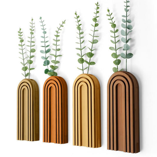 Ziliny 4 Pack Boho Wood Hanging Planters - Indoor Wall Decor Plant Holders for Modern Farmhouse Living Room Bedroom Rainbow Decor (Mixed Colors)