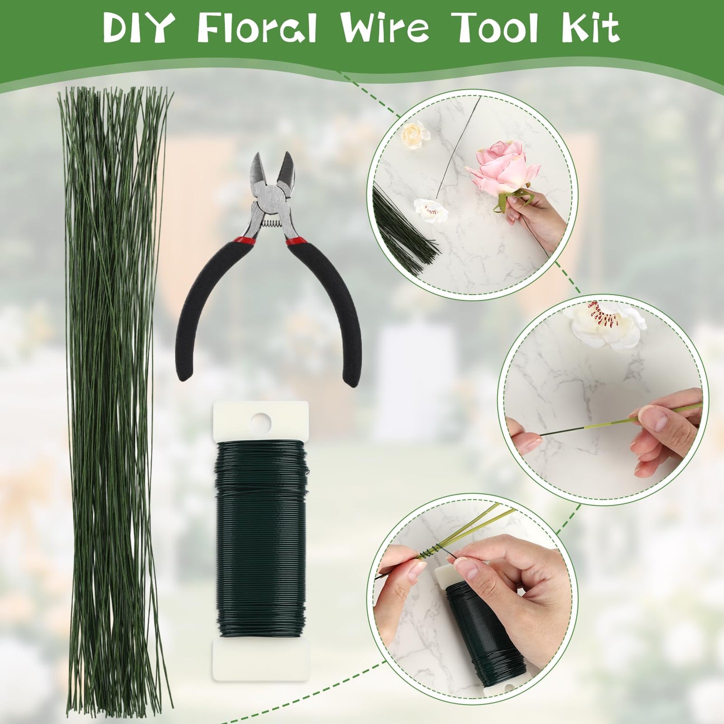 Floral Wire Arrangement Tool,DIY Bouquet Making Supplies with 5 Floral Tapes 20 Pearl Corsage Wrist Bands 20 Triangular Brooches,50 Boutonniere Pins,100 Flower Wire for Corsages Bouquet Accessories