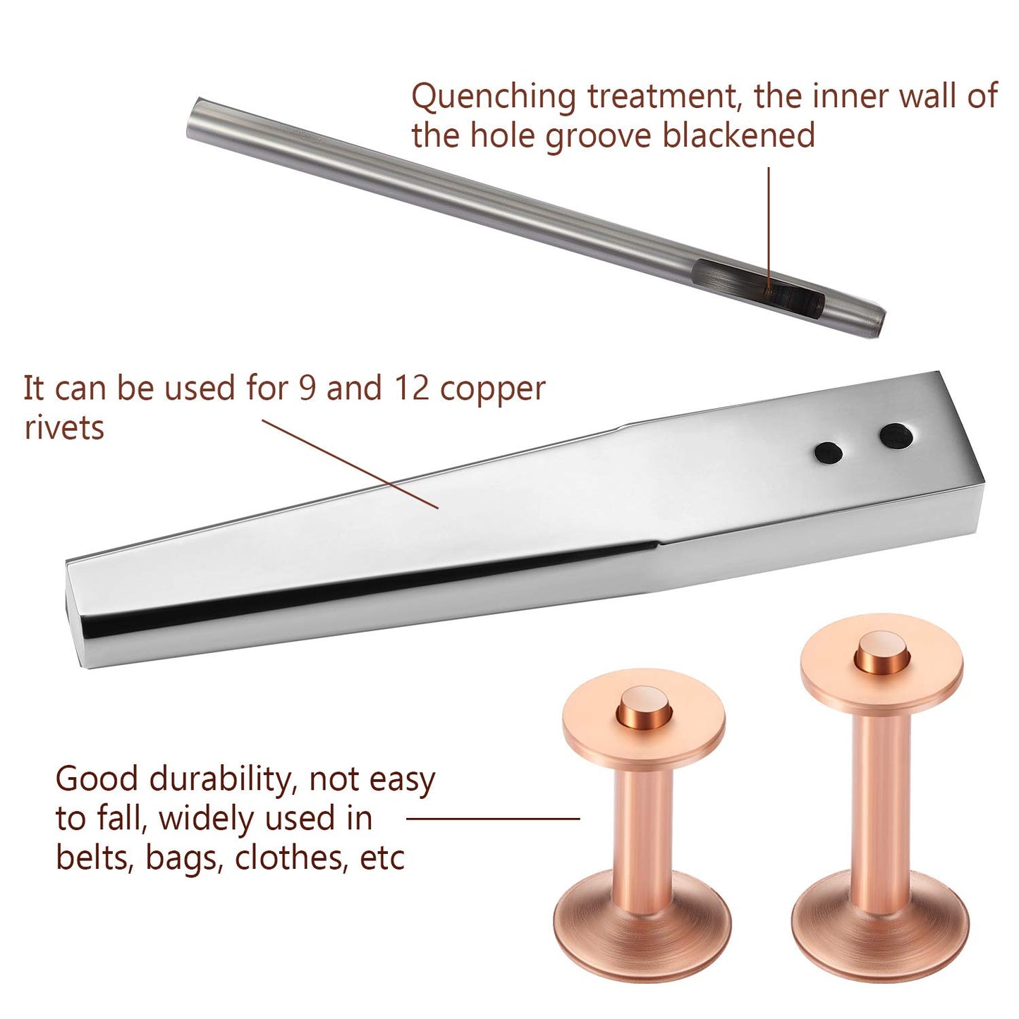 Hotop 50pcs Copper Rivet and Burr Washers for Leather Work #9 and #12 Brass Rivets Setter Install Setting Tool with Hole Punch Cutter Kit for Belts Wallets Collars Leather DIY Craft Supplies
