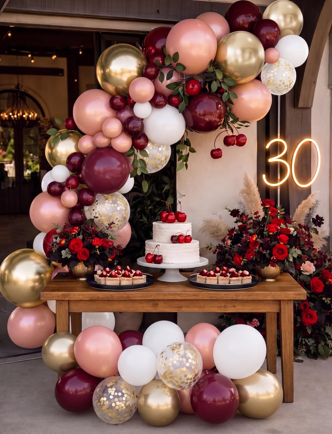 Adeyoo Burgundy Balloon Arch Kit, 139Pcs Balloon Garland Kit with Burgundy, Rose Gold, Gold and White Balloons and Confetti, Elegant Decoration for Wedding, Bridal Shower, Birthday, Bachelorette Party
