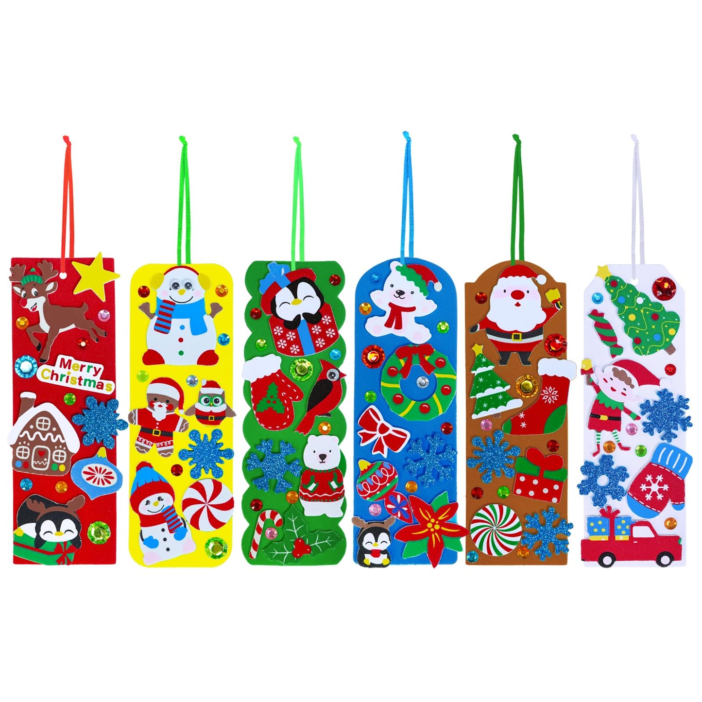 Winlyn 36 Sets Christmas Craft Kits Winter Crafts DIY Holiday Bookmarks Ornaments Art Sets Snowman Reindeer Pine Tree Penguin Foam Stickers Arts and Crafts for Kids Classroom Activities Party Favors