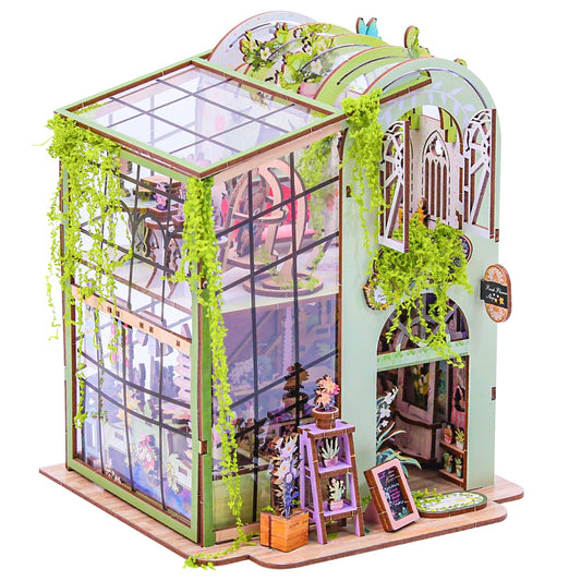 Miniature Flower House Kit - Bookshelf Decor 3D Wooden Puzzle, DIY Flower Dollhouse Booknook Making Kits with Furniture for Adults and Teenagers