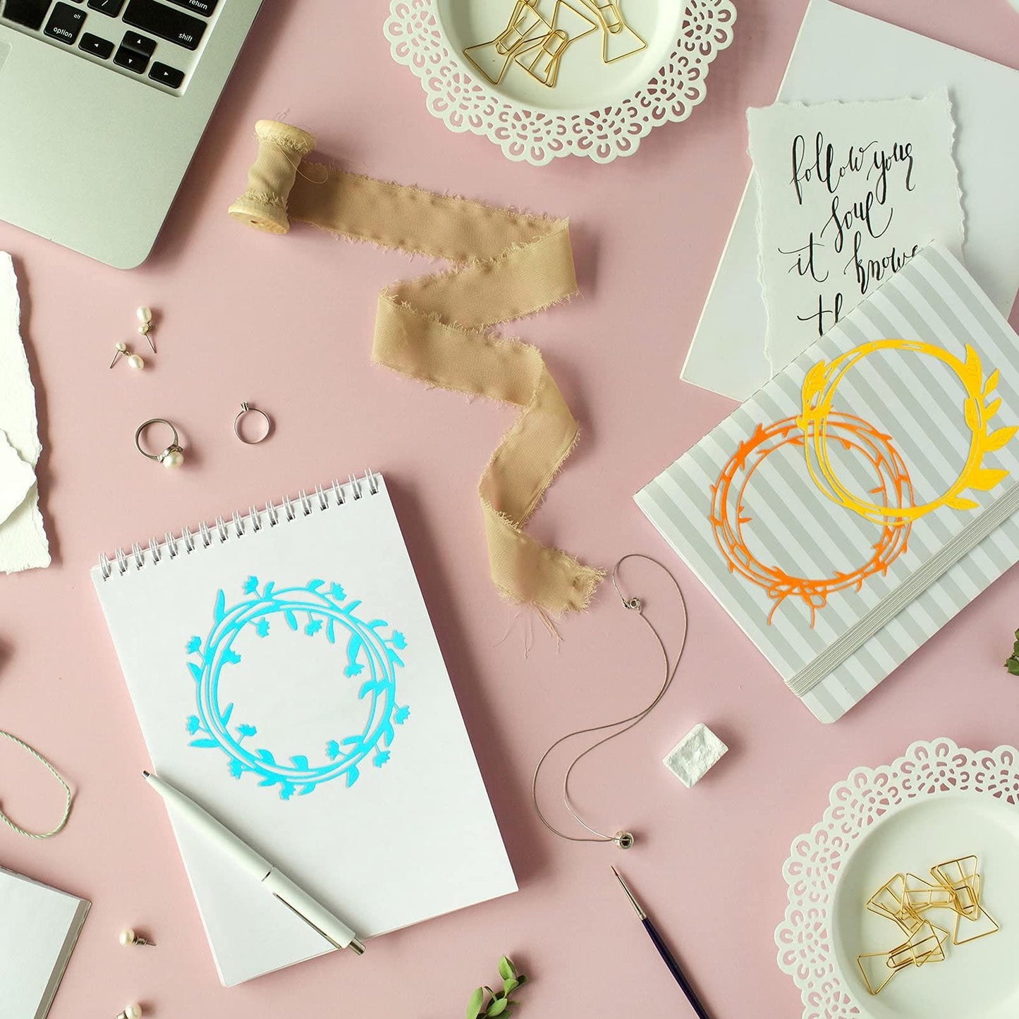 Nuenen 6 Pieces Wreath Die Cuts for Card Making Metal Circle Round Flower Die Cuts for Paper Crafts Border Stencils for Card Making Supplies DIY Craft, 6 Styles