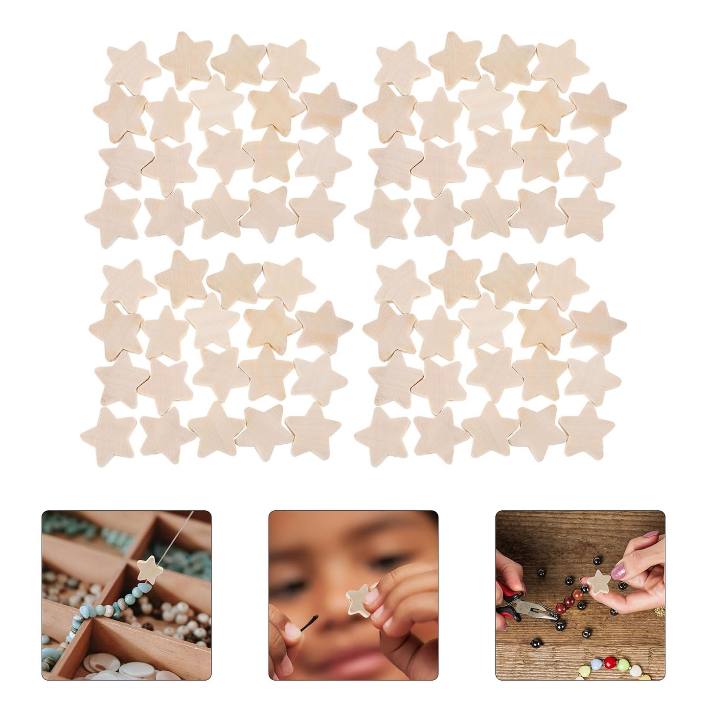 Ciieeo 100pcs Unfinished Wood Star Beads 20mm - Natural Wooden Spacer Beads with Pre-Drilled Holes for Jewelry Making | 0.78 inch Shape Charms for Farmhouse Garland Macrame Crafts