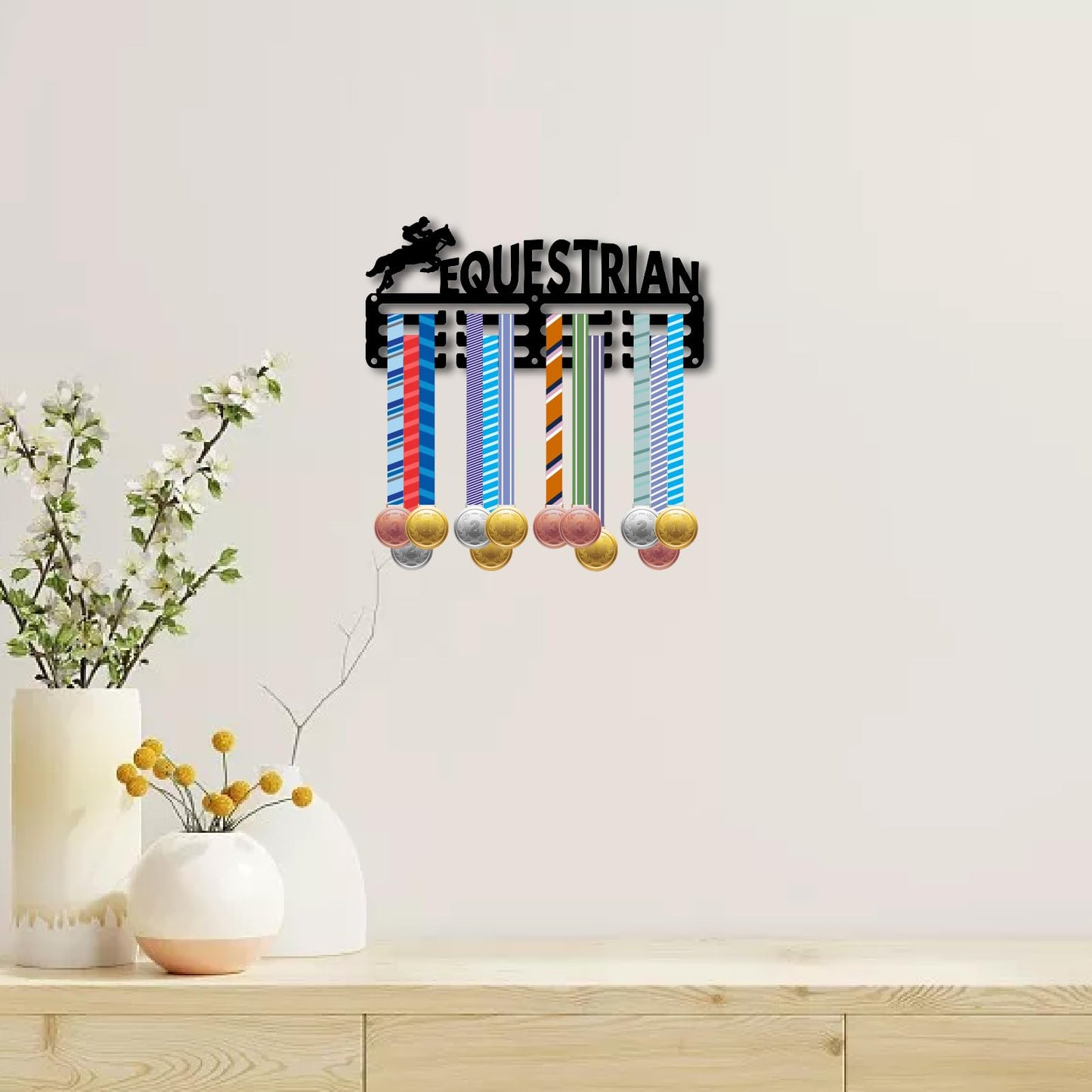CREATCABIN Award Ribbon Display Equestrian Medal Holder Small Black Metal Horsemanship Horse Riding Medal Ribbons Organization Hanging Rack Sports Race Plaques Hanger for Athletes Winner 11.4x5.1 Inch