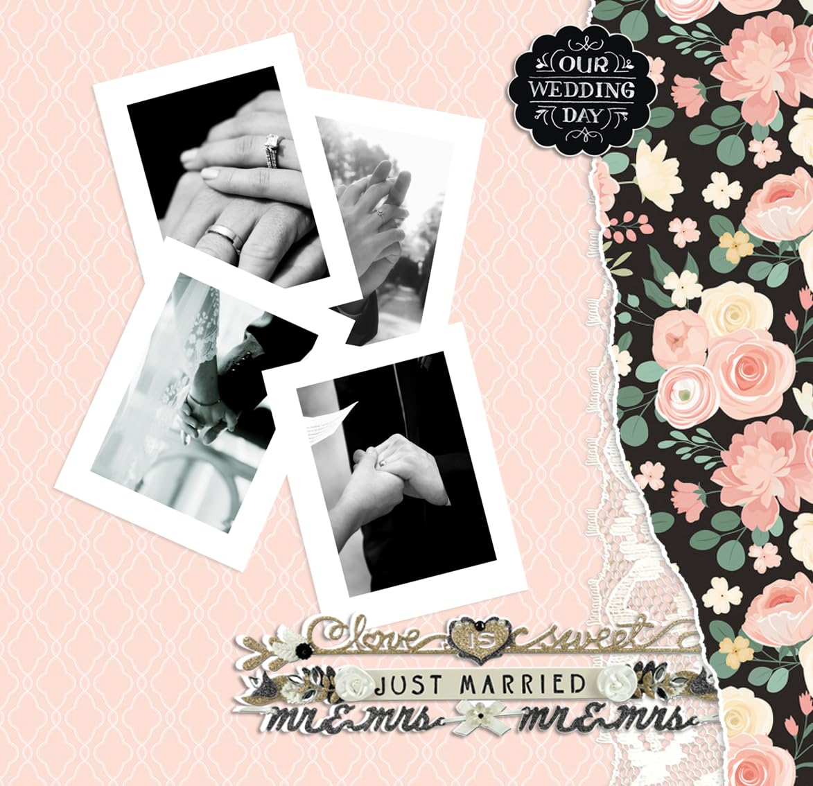 Wedding Scrapbook Paper 12x12 Inch Cardstock - Double Sided Wedding Theme Paper, Stickers for Scrapbooking, Planner, Anniversary Album, Photo Book - Cute Crafting Kit, Total 6 Items