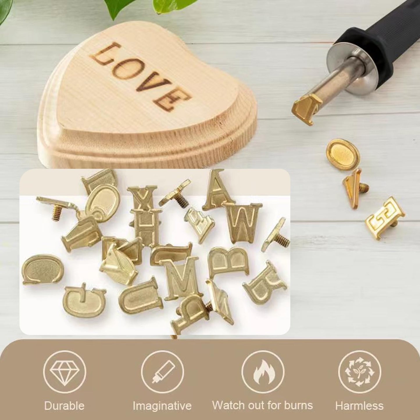 Arokimi Wood Burning Tips,Uppercase Alphabet HotStamps Set for Branding and Personalization of Wood, Leather, and Other Surfaces, Letter (Letters)