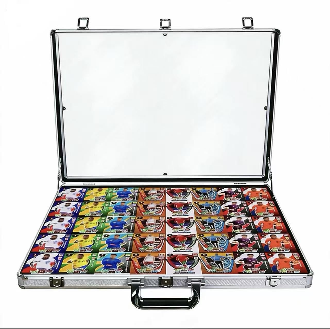 Aluminum and Glass Display Cases for Cards, XL Large Desktop Display case with Lock, Portable Trade Show case for Jewelry MTG Card Collector Cards. (Silver， 24*20*3)