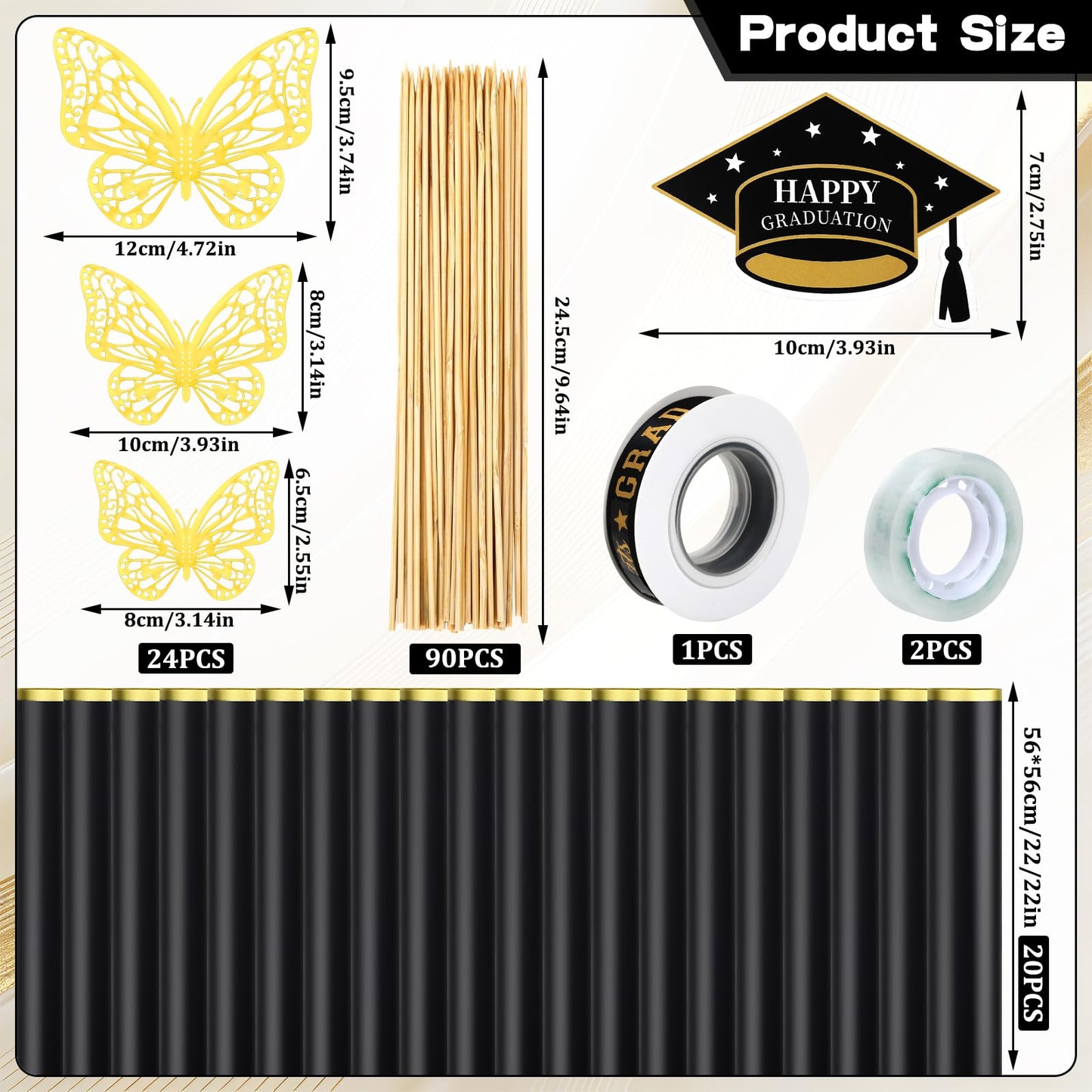 AUGSUN Graduation Money Bouquet Kit, Flower Bouquet DIY Gift Supplies with 20 Sheets Wrap Paper 100 Sticks Ribbon Cards 3D Butterflies for Class of 2026 Grad Party Favor Graduate Gifts