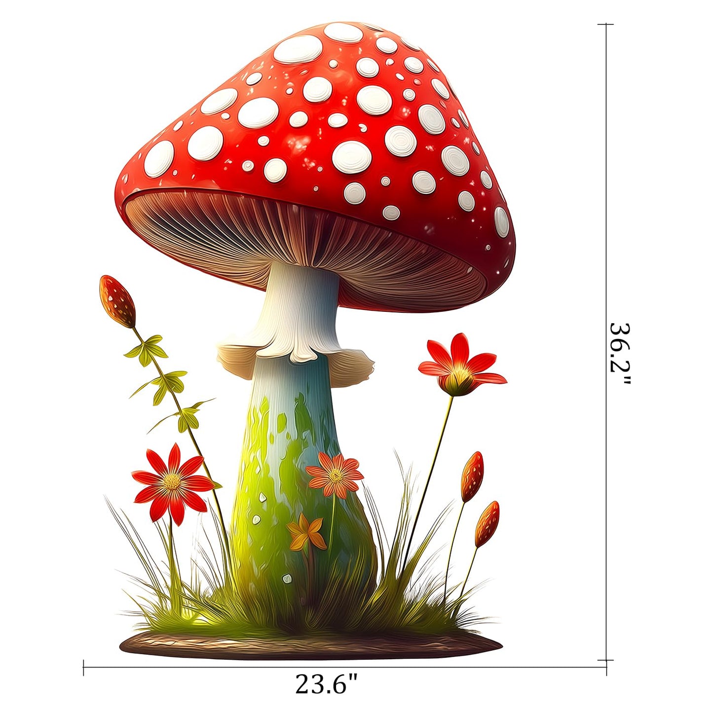 Cute Red Mushroom Wall Decals with Flowers and Grass, Peel and Stick Wall Stickers for Kids Room Nursery Baby Bedroom Playroom, Whimsical Forest Themed Wall Art Decor for Toddler Boys Girls