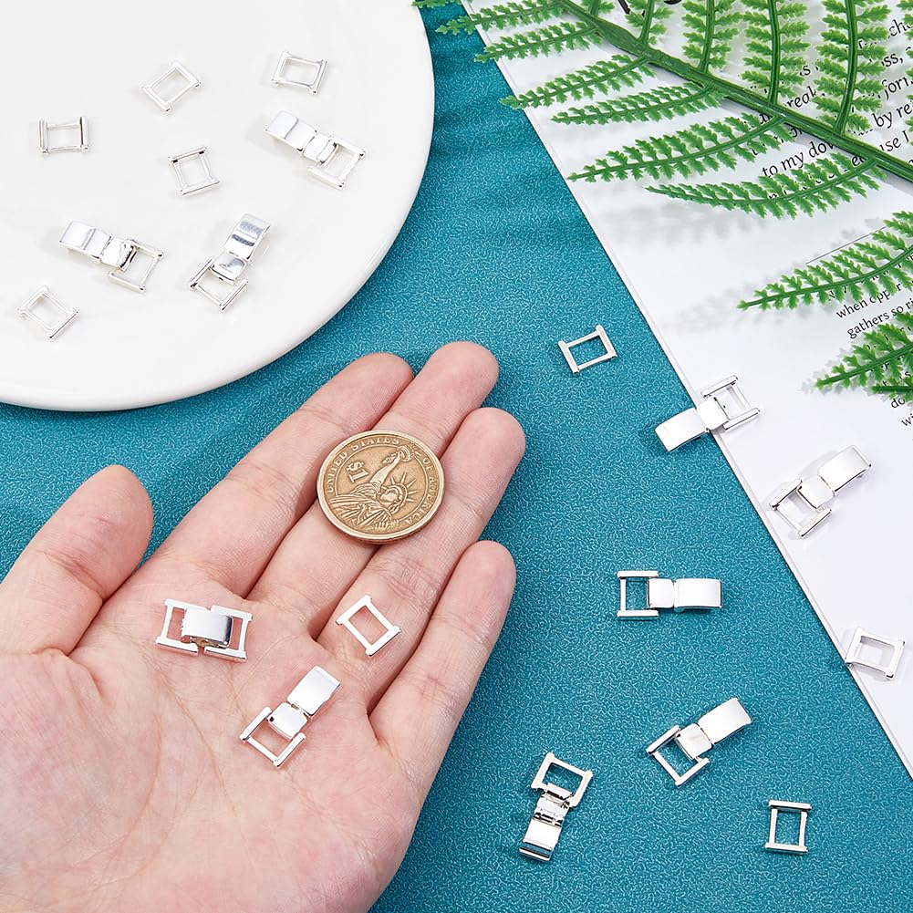 DICOSMETIC 10Pcs Fold Over Jewelry Clasp 925 Sterling Silver Plated Necklace Extension Clasps 0.69x0.41x0.16 Inch Brass Bracelet Extenders Small Fastener Extension Clasps for DIY Craft Jewelry Making
