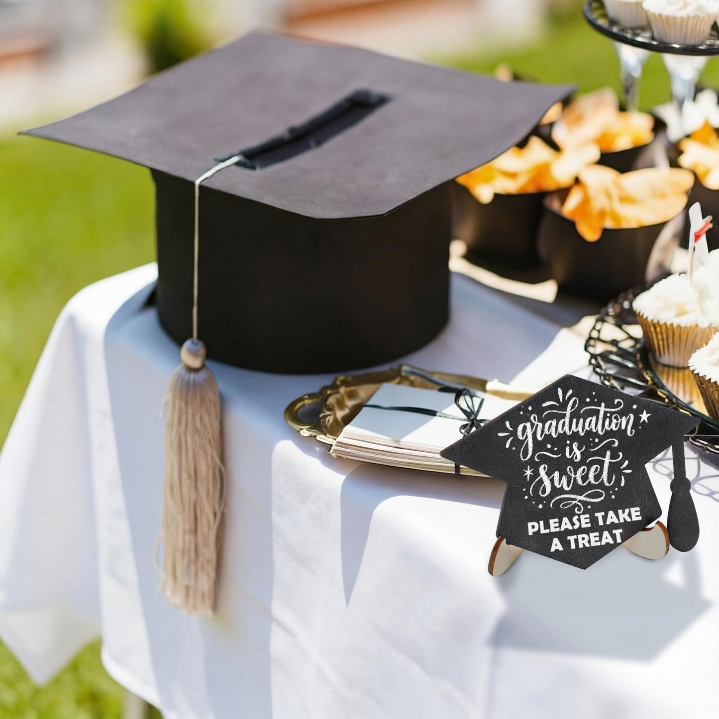 Eaasty 20 Pcs Mini Chalkboard Signs Graduation Party Food Labels for Party Buffet with Stand Wooden Erasable Reusable Blackboard Food Catering Supplies Display for Graduation Table Setting Name