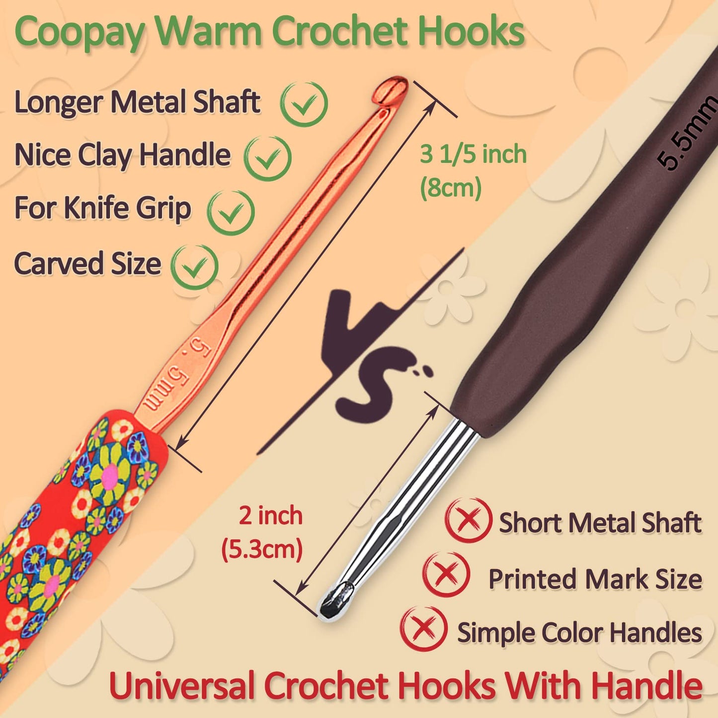 Coopay 14pcs New Warm Crochet Hooks for Beginner Crochet Hook Set, 2mm to 10mm Art Aluminum Comfy Grip Crocheting Needle Knitting Supplies Christmas Crocheting Gifts for Crocheters, Best Gift
