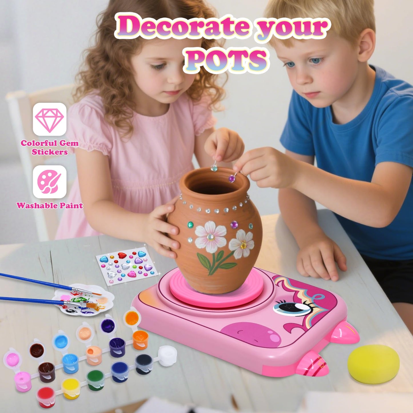 Pottery Wheel for Kids, Girls Arts and Crafts Toys for Kids Ages 8-12,Pottery Craft Kit with 3 Pack Air-Dry Clay, Art Supplies for Kids Toys Girls Birthday Gift for 6 7 8 9 10 11 12+