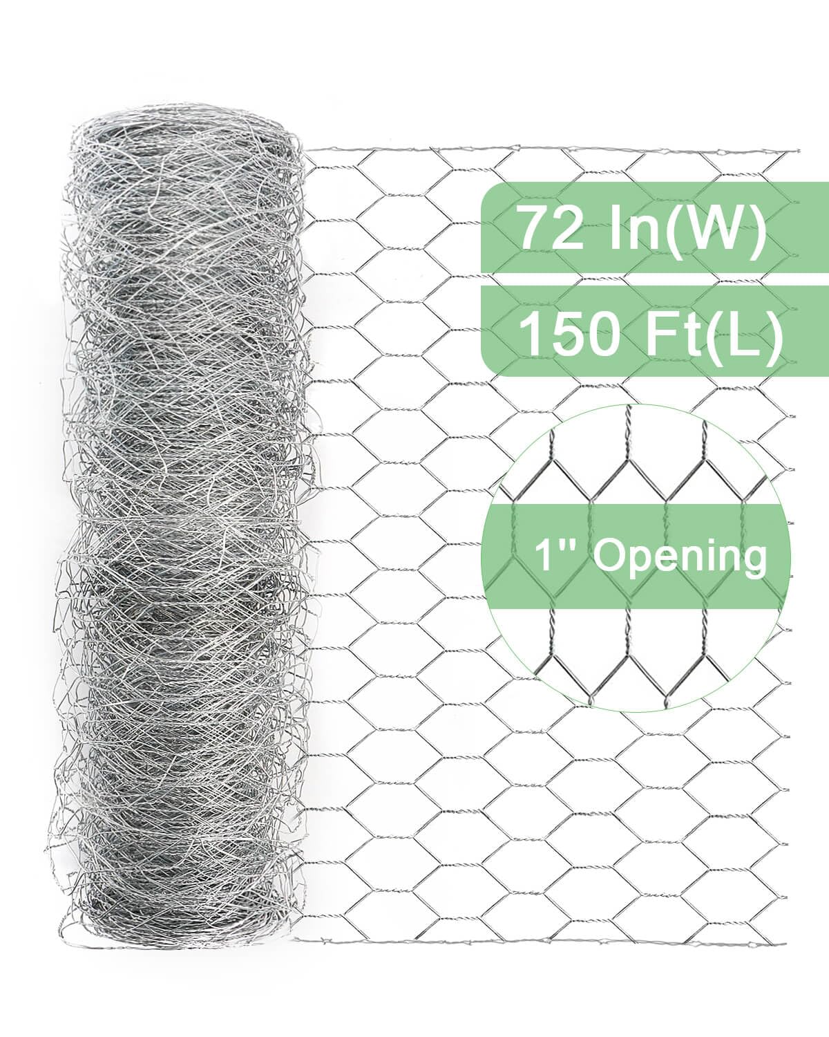 Garden Poultry Chicken Wire Netting - 72 '' × 150 ' Garden Fence Animal Barrier, Chicken Wire for Crafts, 1 inch Mesh Poultry Netting Fence, Pet/Rabbit/Chicken Wire Fencing