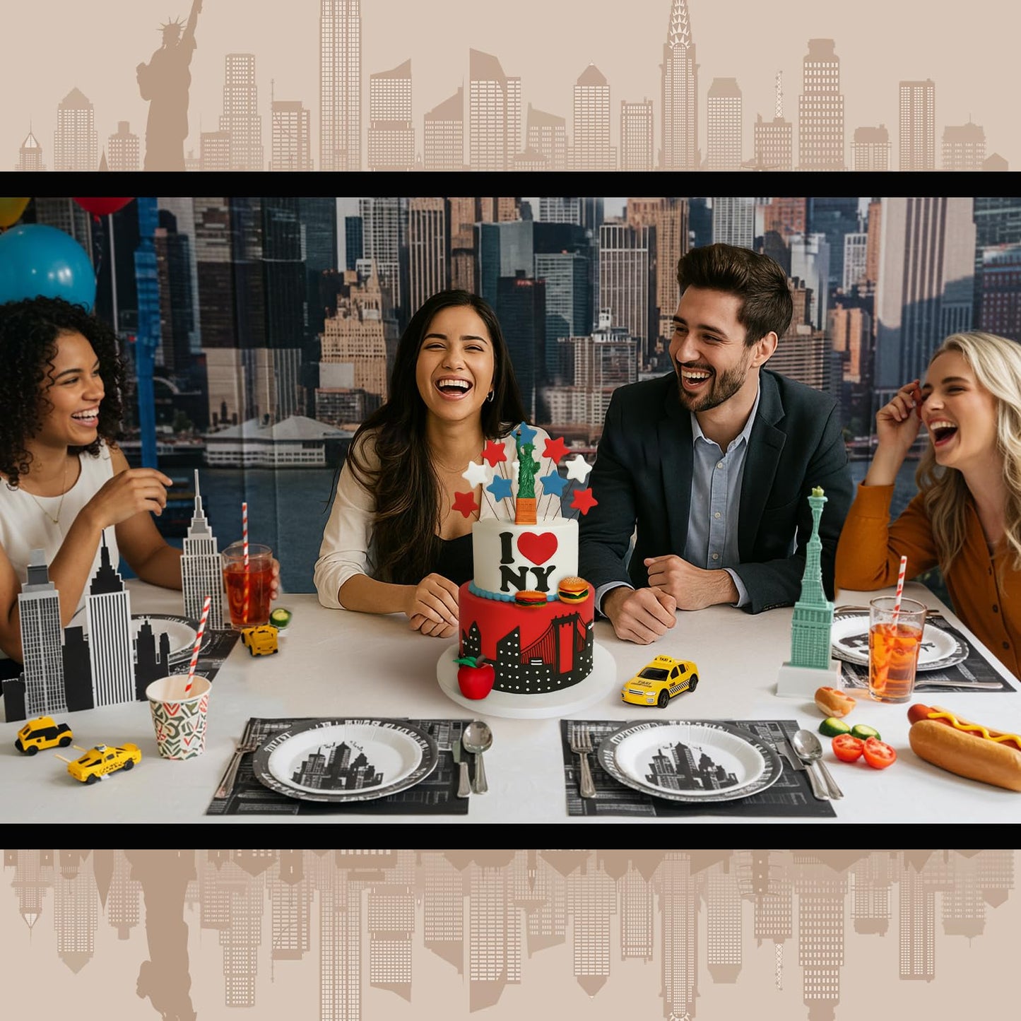 Gemscream 9 Pcs New York Cake Decorations New York Party Decorations Mini Statue of Liberty Yellow Taxi Apple Skyscraper Borders Hot Dogs for American Theme Party Birthday NYC Souvenirs Gift