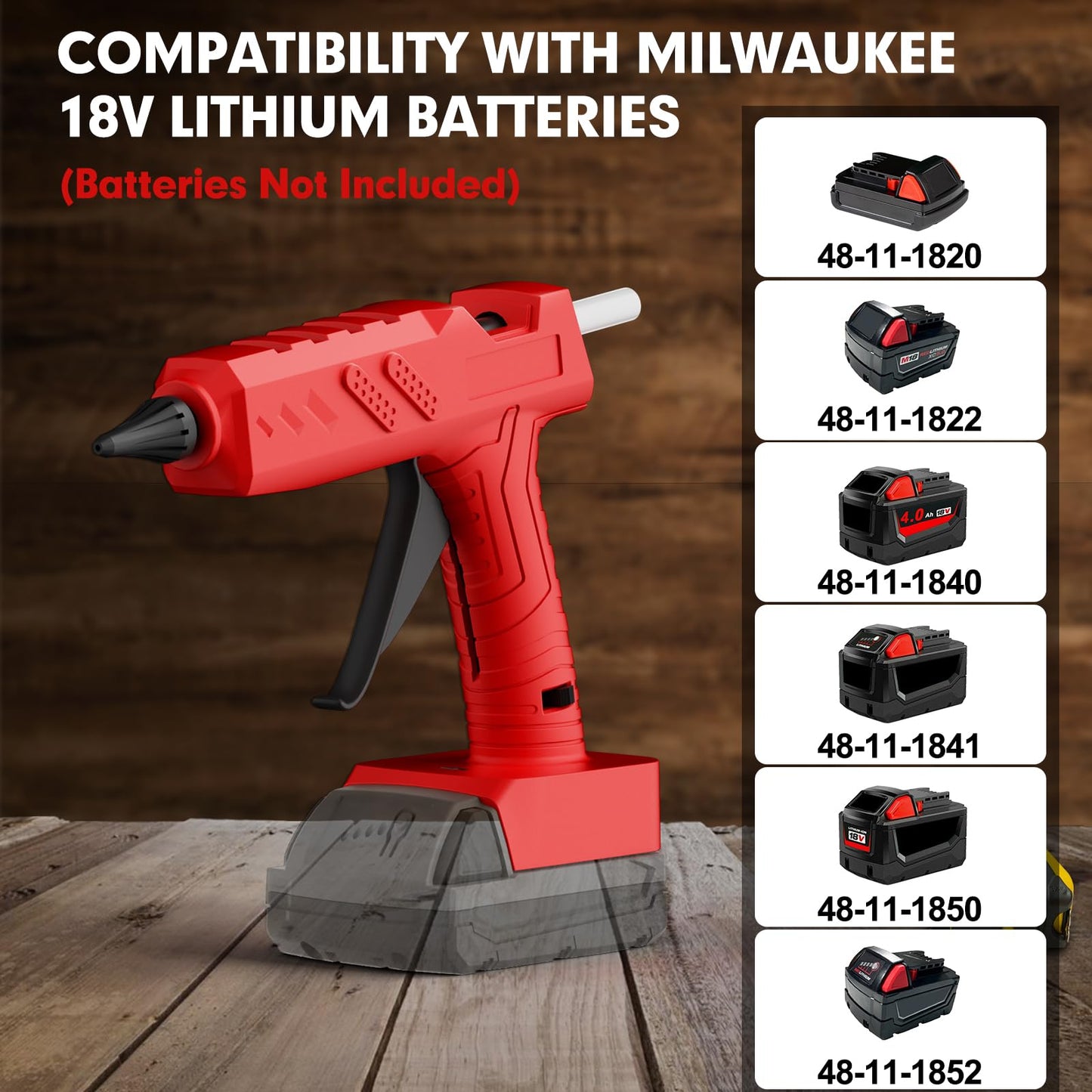 Cordless Hot Glue Gun for Milwaukee 18V Battery, 60W Full Size Craft Glue Gun, Handheld Hot Glue Gun Kit with 30pcs 0.43'' Glue Sticks for Home Repair Arts Crafts DIY(No Battery)
