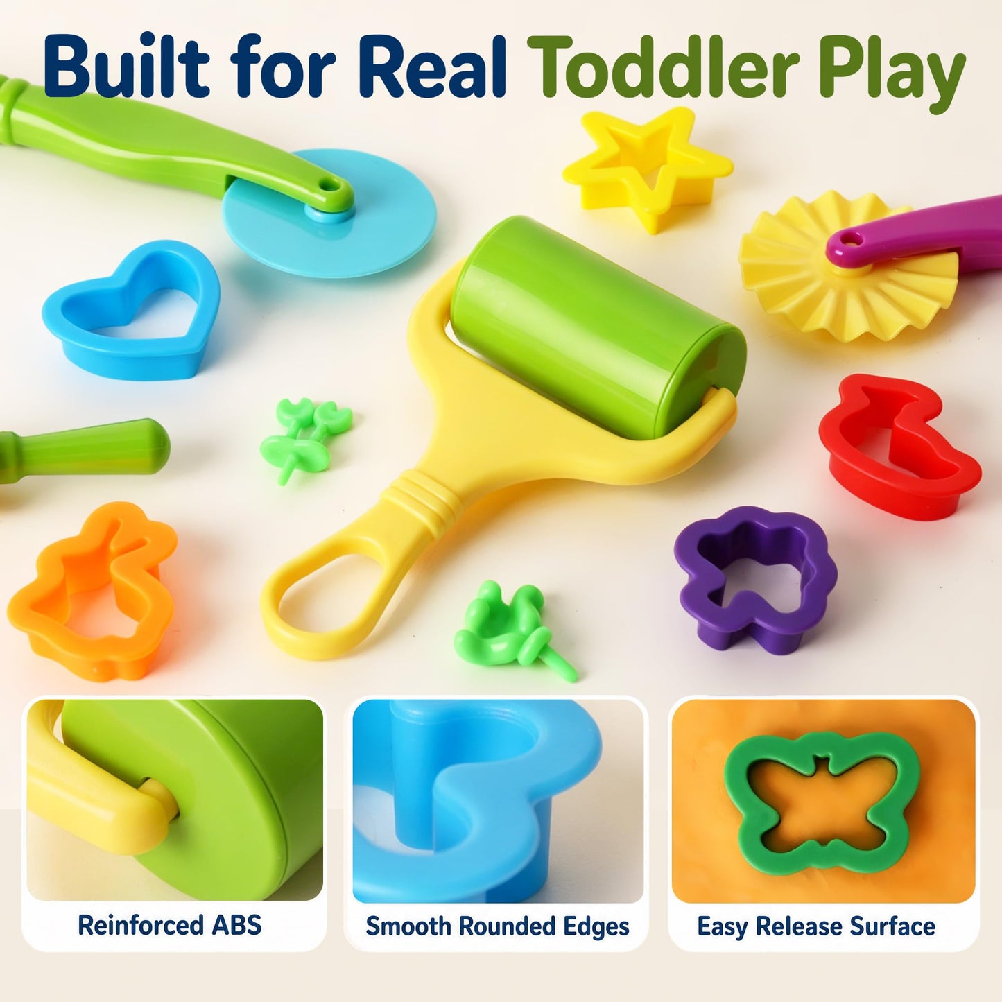 Dough Tools Set for Kids Ages 2-4, 25pc Creative Play Accessories with Molds and Cutters, Non-Toxic Modeling Clay Toys for Toddlers Sensory Activities