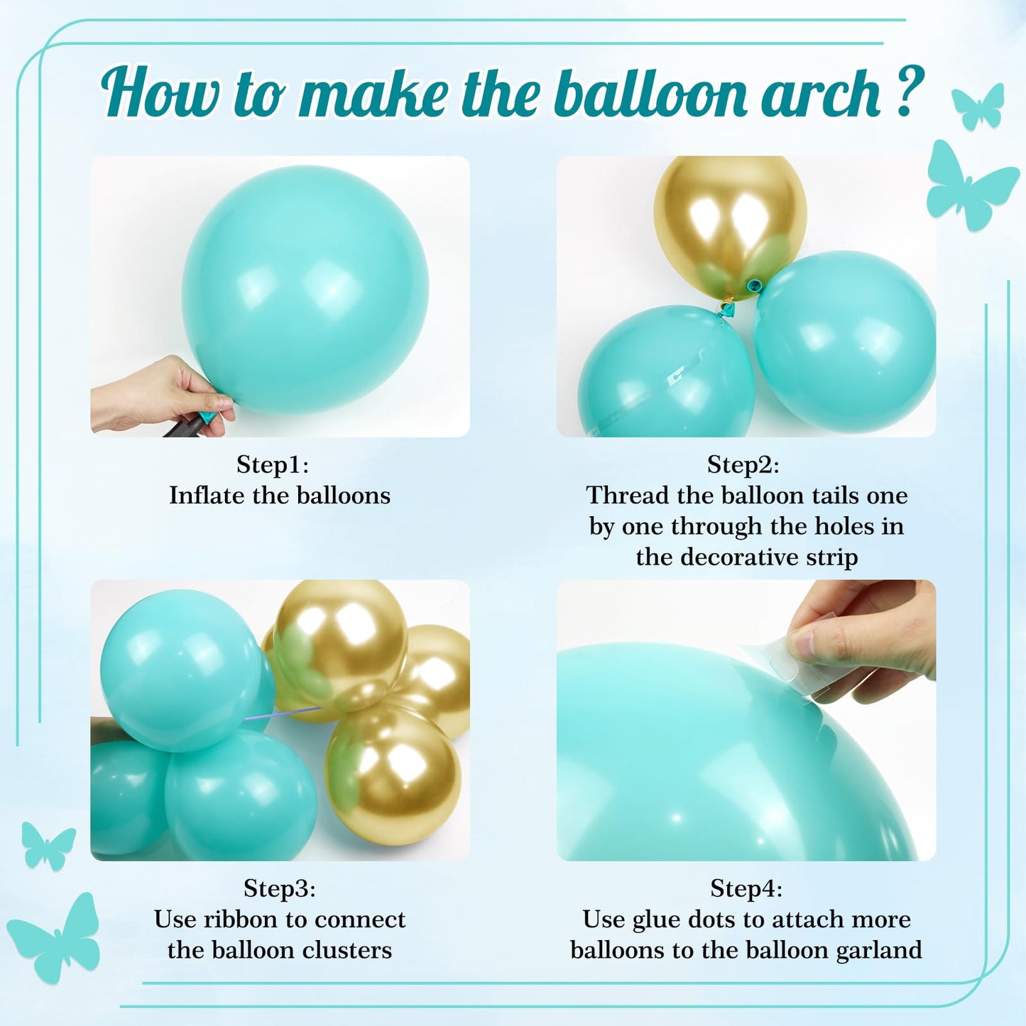 142pcs Teal Turquoise Balloon Arch Garland Kit with Teal Turquoise Pastel Blue Metallic Green Gold Confetti Balloons for Anniversary Bridal Shower Baby Shower Birthday Party Decorations