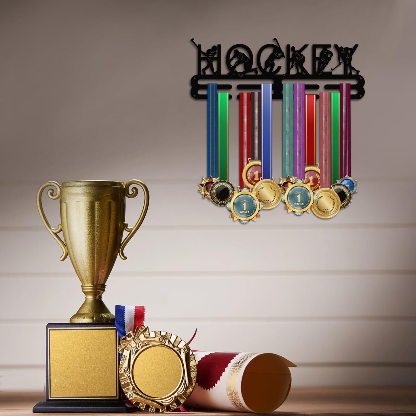 PH PandaHall Medal Display Hanger Holder Hockey Medal Holder 15.7" Awards Ribbon Hanger Medal Display Wall Rack Sports Medal Hanger Display for Men Women Sports Athletes Awards Cheer
