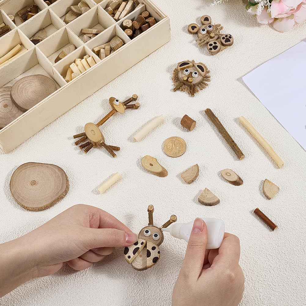 PH PandaHall Handmade DIY Wood Craft Kits, Wooden Unfinished Craft Kits Natural Wood Slices Loose Part Play DIY Slices Kit for Dollhouse Painting Sorting Activities School Projects