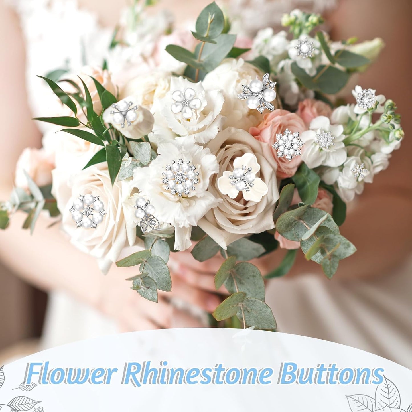 Wavwavw 40 Pcs Rhinestone Buttons Faux Pearl Buttons Flower Flat Back Embellishment Appliques for Craft Jewelry Making DIY Wedding Decor Bouquet Hair Clothes Bag Shoe Home Party