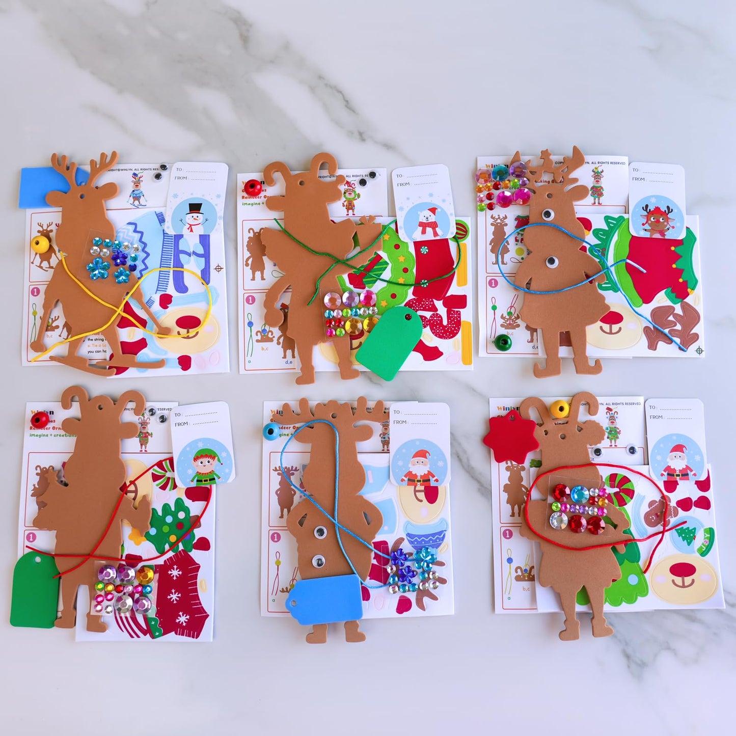 Winlyn 24 Sets Christmas Decorations DIY Reindeer Tree Ornaments Winter Crafts Kits Foam Reindeer with Festive Foam Stickers for Kids Holiday Seasonal Gift Home Classroom Activities Party Favors