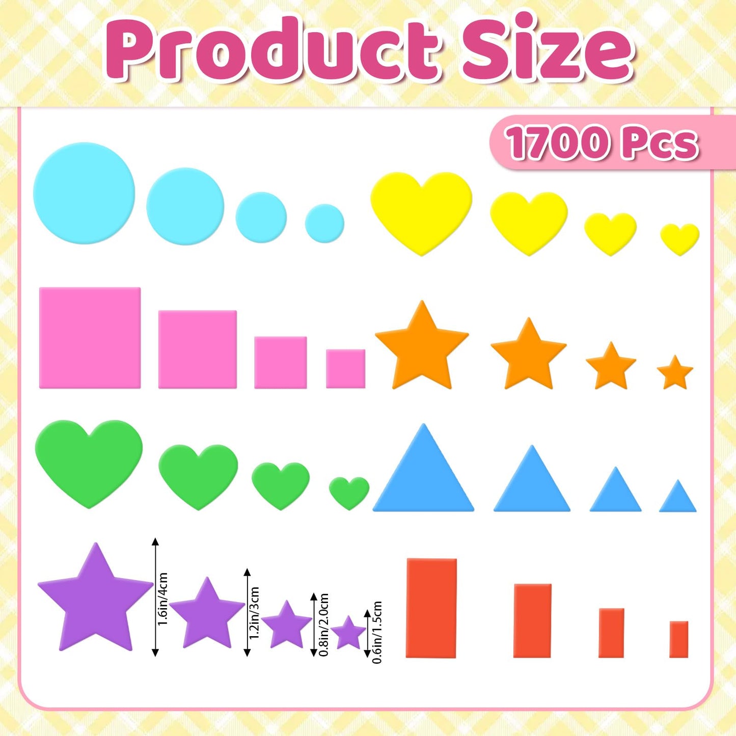 1700Pcs Foam Stickers Foam Shape Stickers Heart Star Square Geometric Sticker for Crafts Self Adhesive Small Large Shape Sticker for Kids Reward Classroom Scrapbook Home Christmas Party Decor