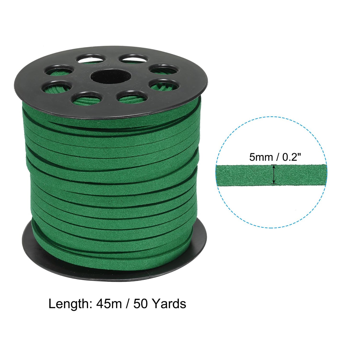 PATIKIL Flat Suede Leather Lace, 5mm x 50 Yard Faux Suede Leather Cord DIY Supplies for Necklace Bracelet Beading Jewelry Making Tassels Art Crafts, Dark Green