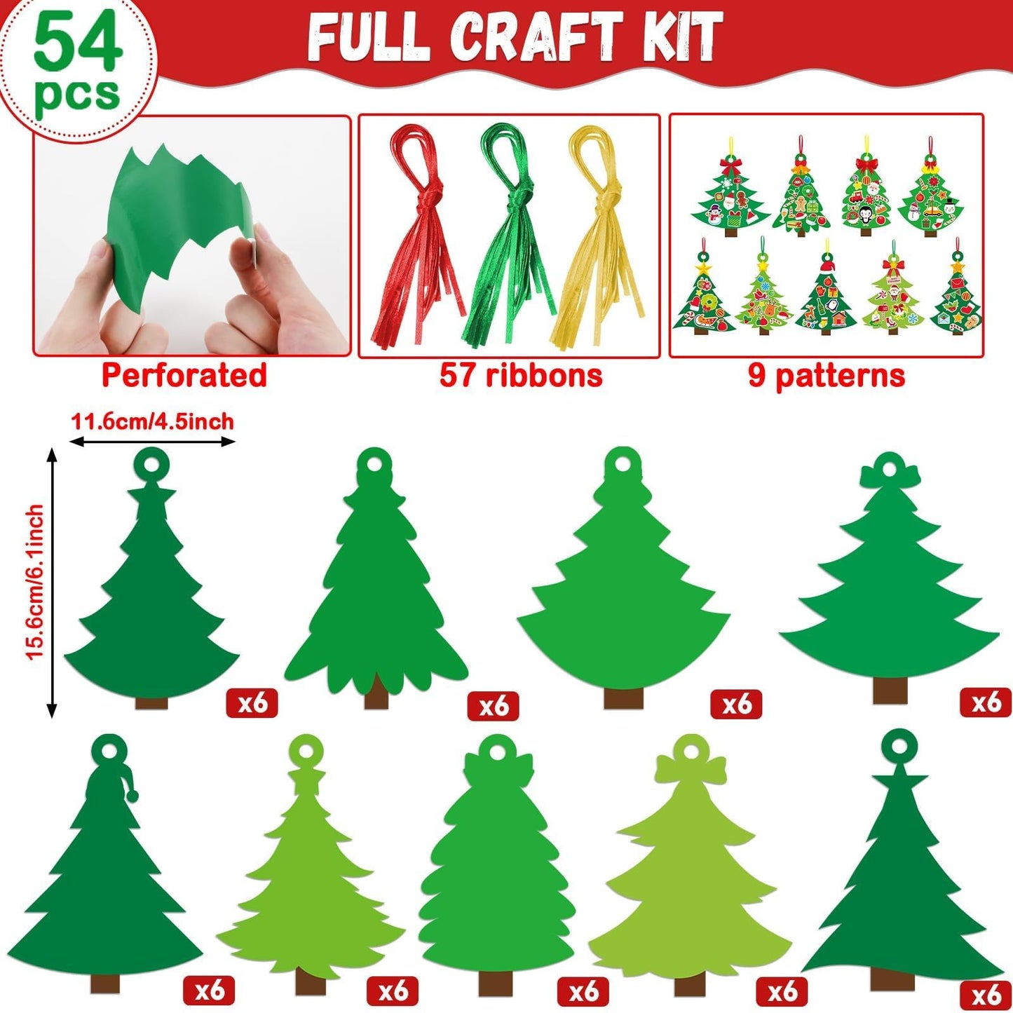 Qyeahkj 129 Pcs Christmas Tree DIY Ornaments Craft Kit for Christmas Hanging Art Project Paper Ornaments Making Crafts for Xmas Party Favors, 9 Styles