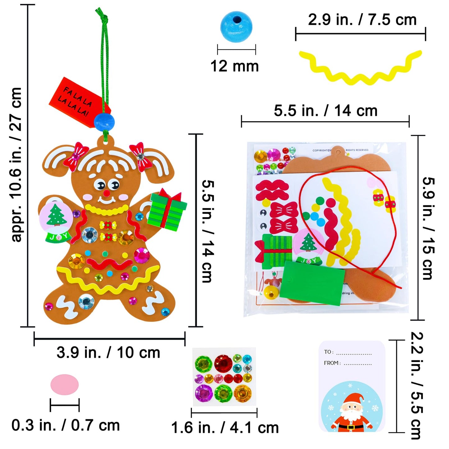 Winlyn 24 Sets 12 Designs Christmas Craft Kits Winter Crafts DIY Gingerbread Man Xmas Tree Ornaments Decorations Festive Foam Stickers Arts and Crafts Kids Holiday Classroom Activities Party Favors
