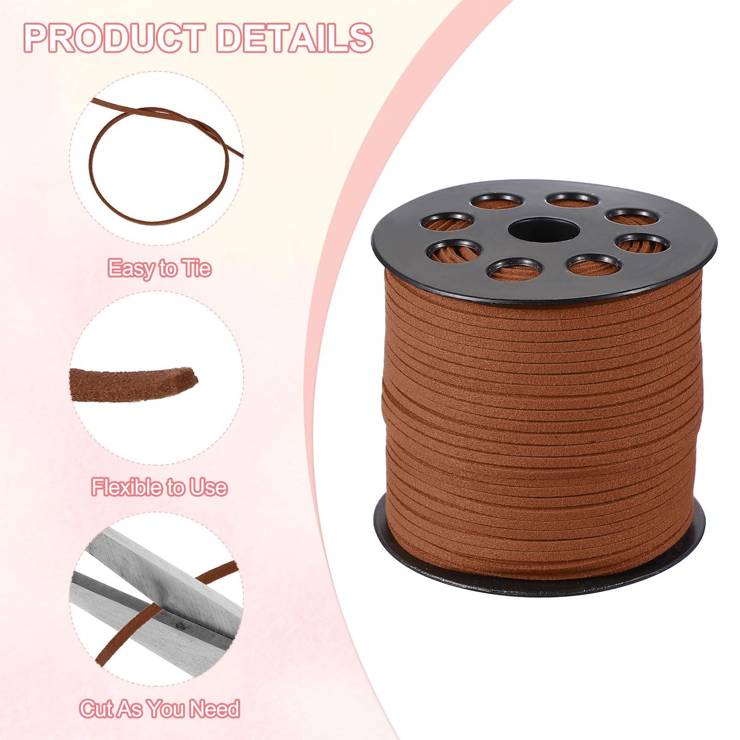 PATIKIL Flat Suede Leather Lace, 100 Yard Faux Suede Leather String Cord DIY Supplies for Necklace Bracelet Beading Jewelry Making Tassels Art Crafts, Brown (2.6MM)