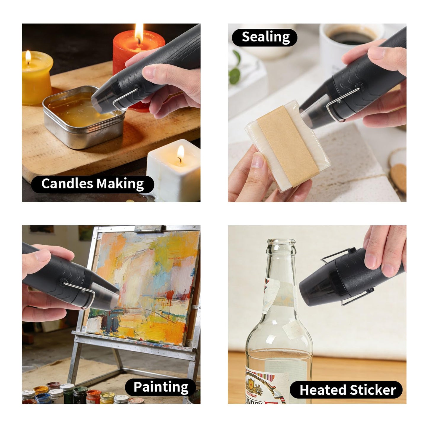 VortecSys Heat Gun for Crafting, 110V 350W Handed Hot Air Gun, 3.28FT Ultra-Long Cable Portable Heat Gun with Stand and Power Cord for Shrinking Wrapping PVC, DIY Embossing and Drying Paint (Black)