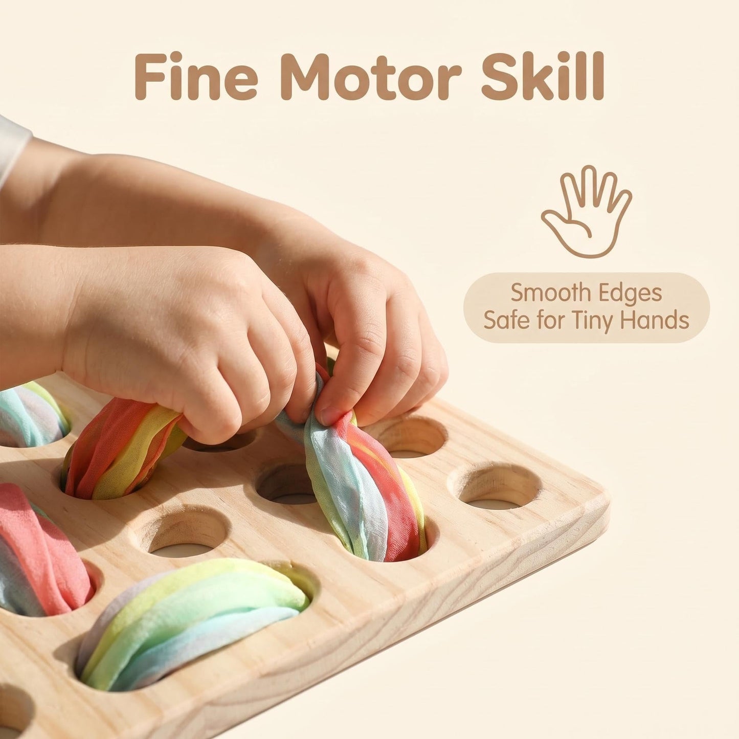 Eray Wooden Lacing Toys Open Ended Busy Board with Play Silks Weaving Board Montessori Gifts Loose Parts Play Materials for Kids