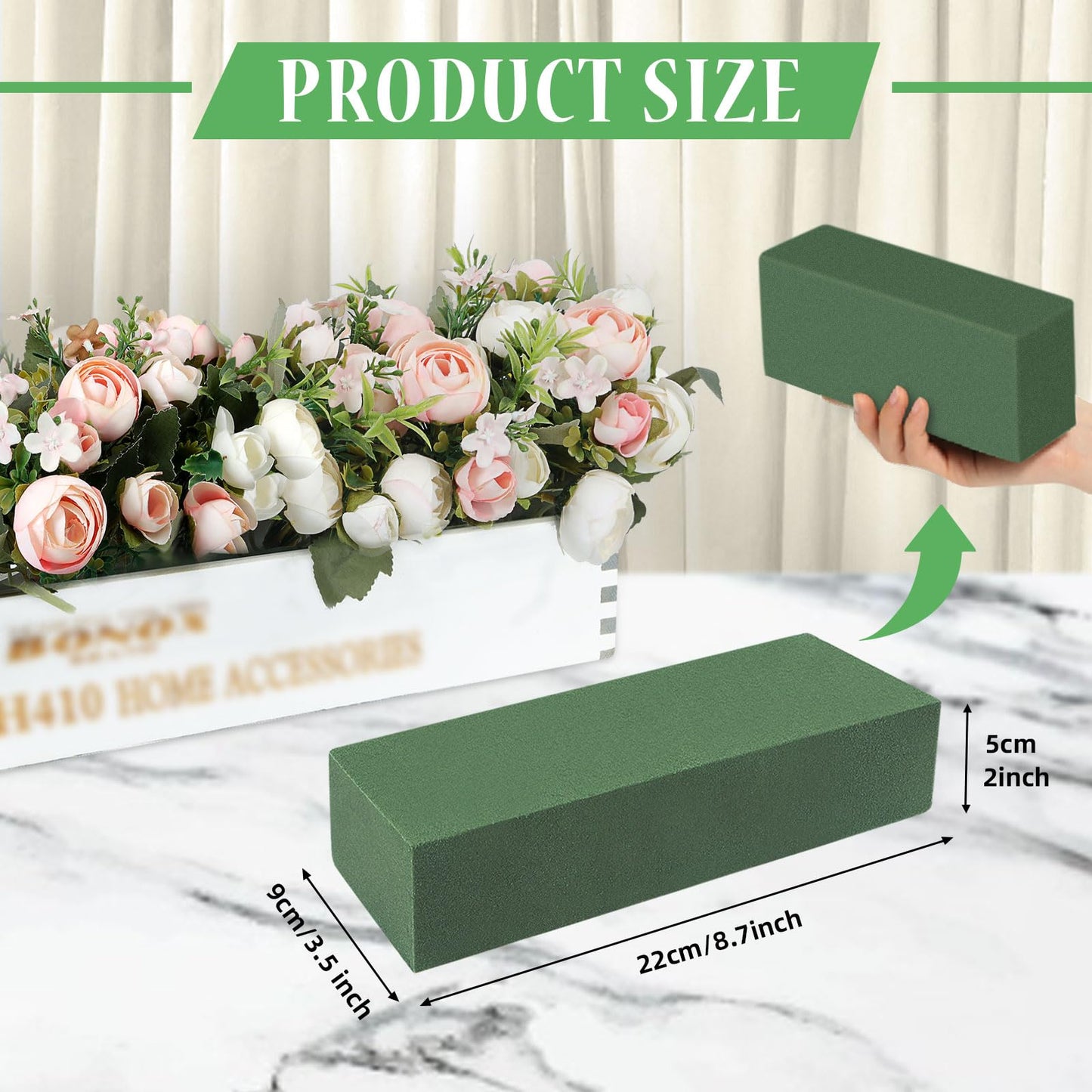Gardace 6 Pack Floral Foam Blocks Each (8.7"L x 3.5"W x 2"H), Green Wet and Dry Flower Foam for Fresh and Artificial Flower Arrangement, Plant Foam is Suitable for Wedding, Festival Decoration