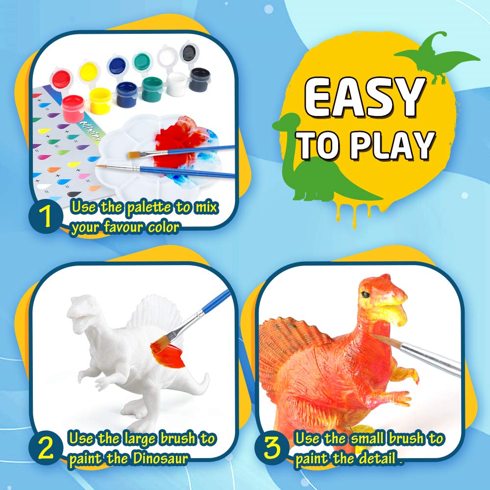 BAODLON Kids Arts Crafts Set Dinosaur Toy Painting Kit - 10 Dinosaur Figurines, Decorate Your Dinosaurs, Create a Dino World Painting Toys Gifts for 5, 6, 7, 8 Year Old Boys Kids Girls Toddlers