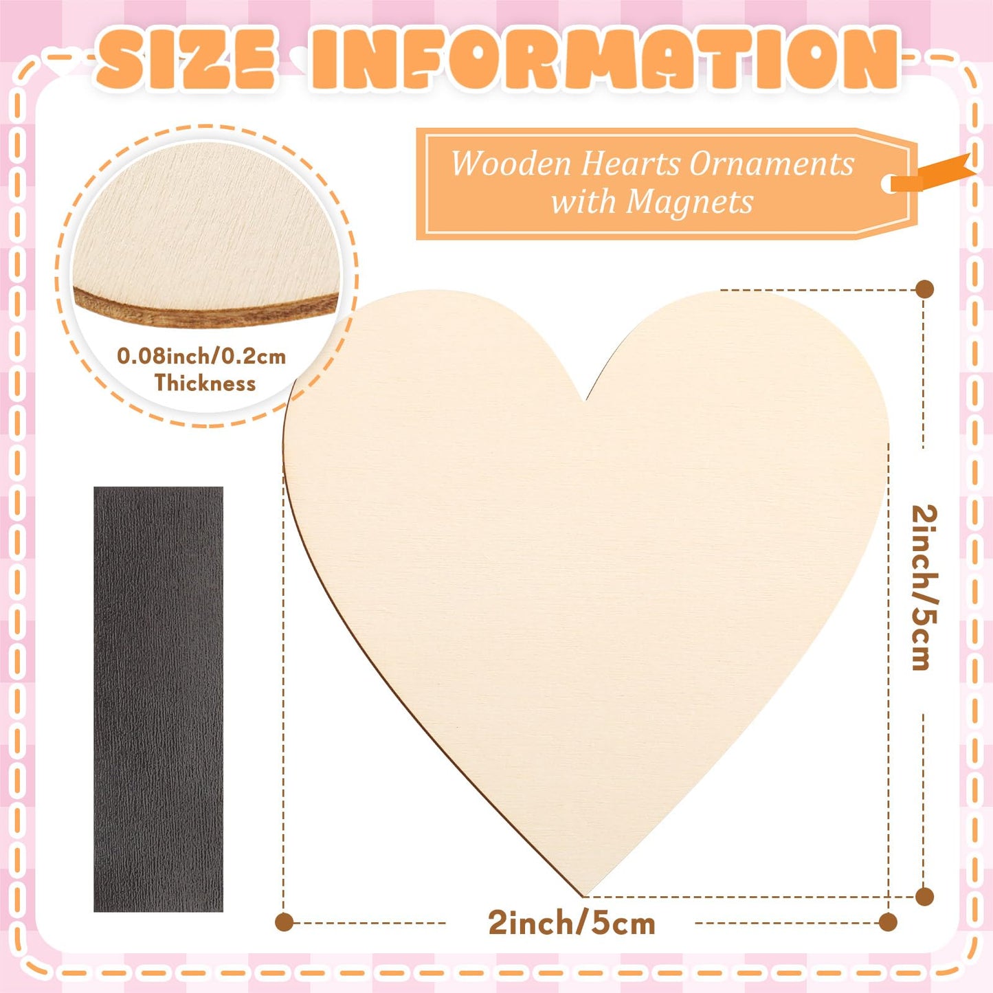 Qunclay 100 Pcs 2 Inch Wooden Heart Magnets for Crafts, Unfinished Wood Hearts Bulk, DIY Fridge Magnets, for Painting, Gift, Mother's Day, Father's Day, Wedding, Home, Party Decorations