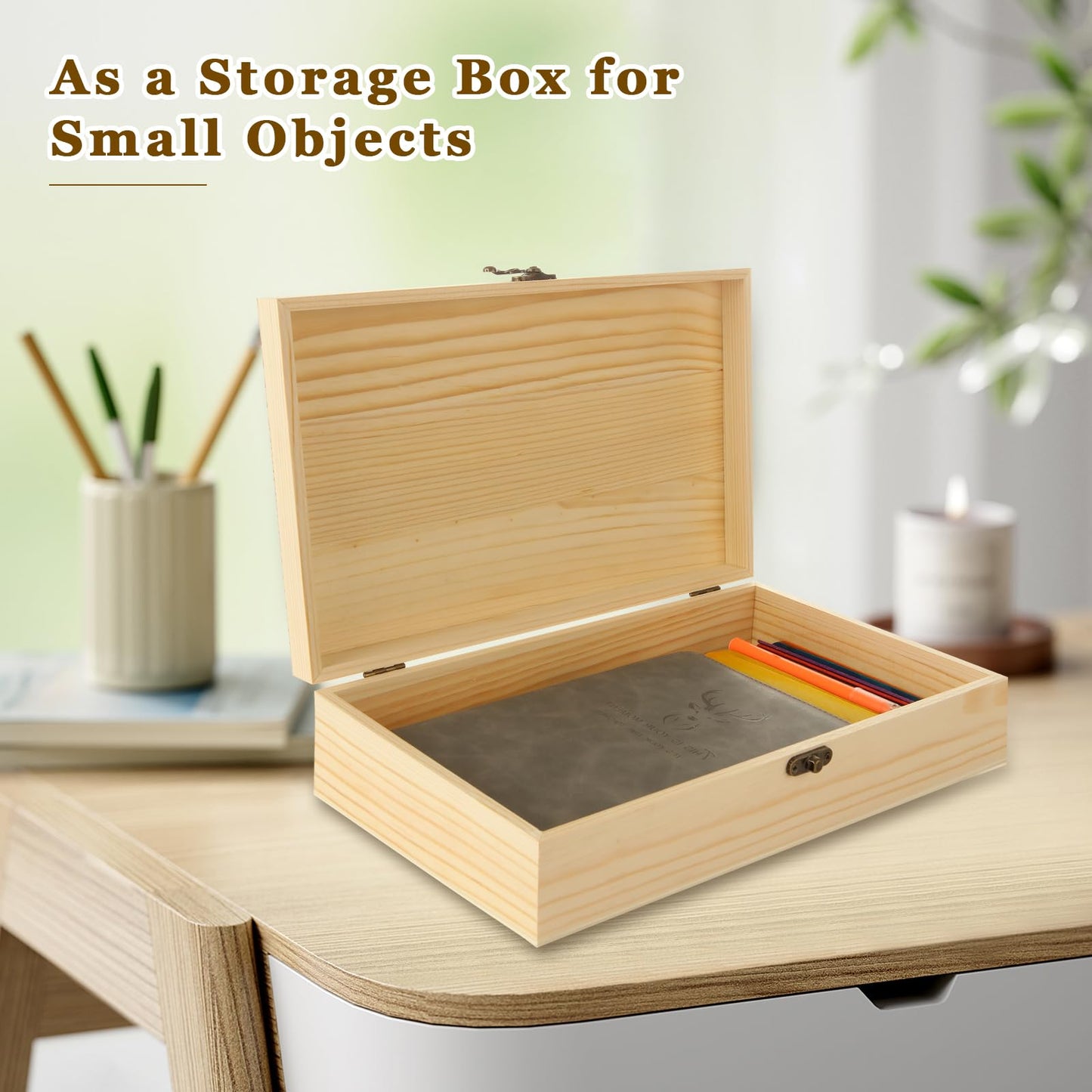 LANIAKEA 2PCS Unfinished Wood Box, 12" x 7.2" x 3" Wooden Box for Crafts, Wooden Box with Hinged Lid, Large Wooden Box for DIY Craft Art Hobbies and Home Storage